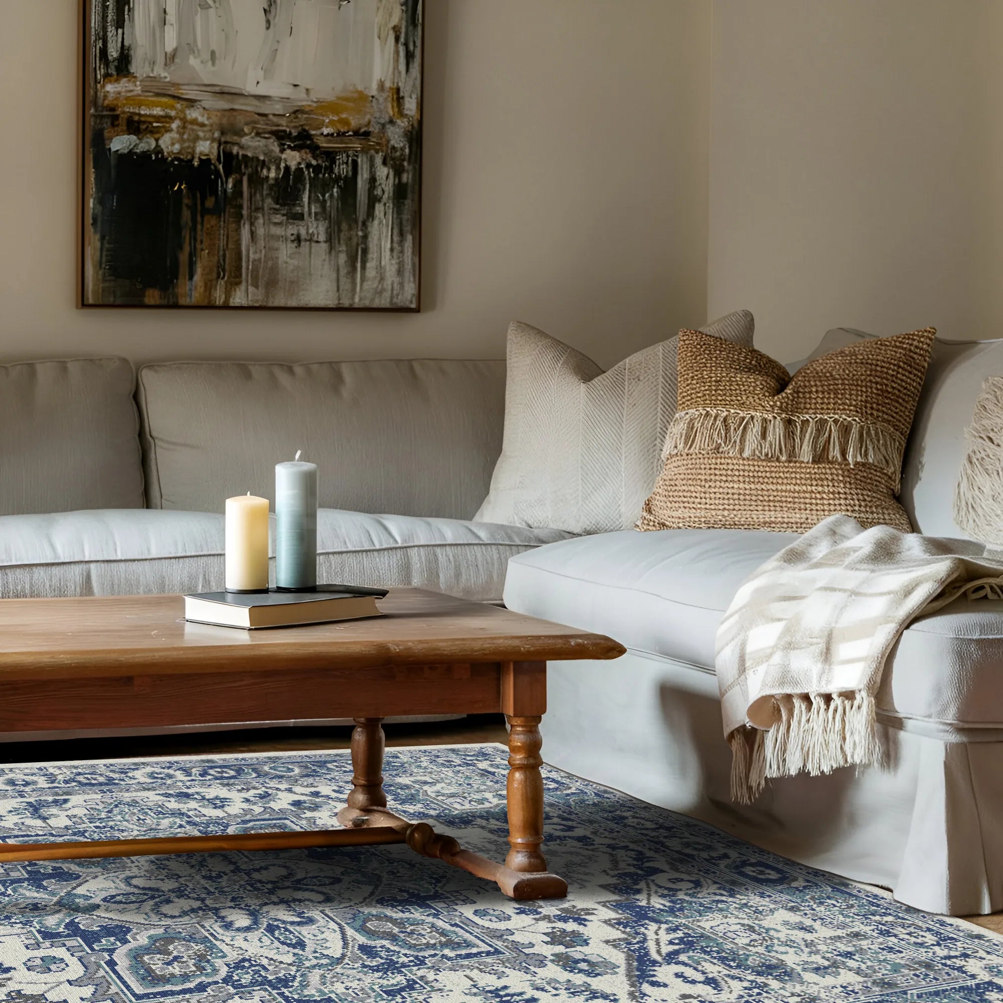 Waschbarer Vintage Teppich in Kaspischem Indigo