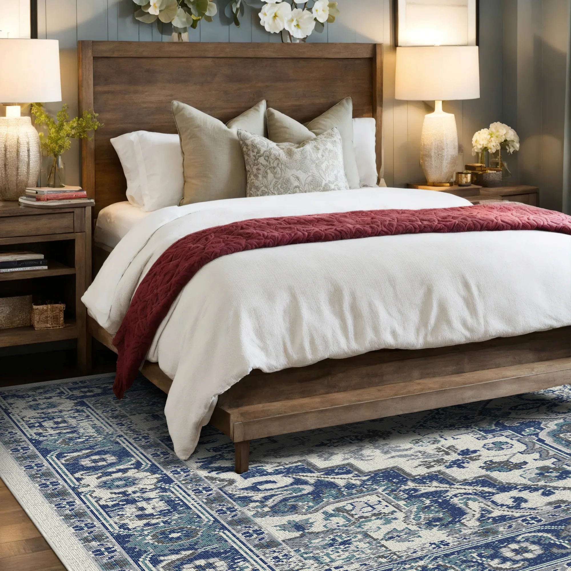 Waschbarer Vintage Teppich in Kaspischem Indigo