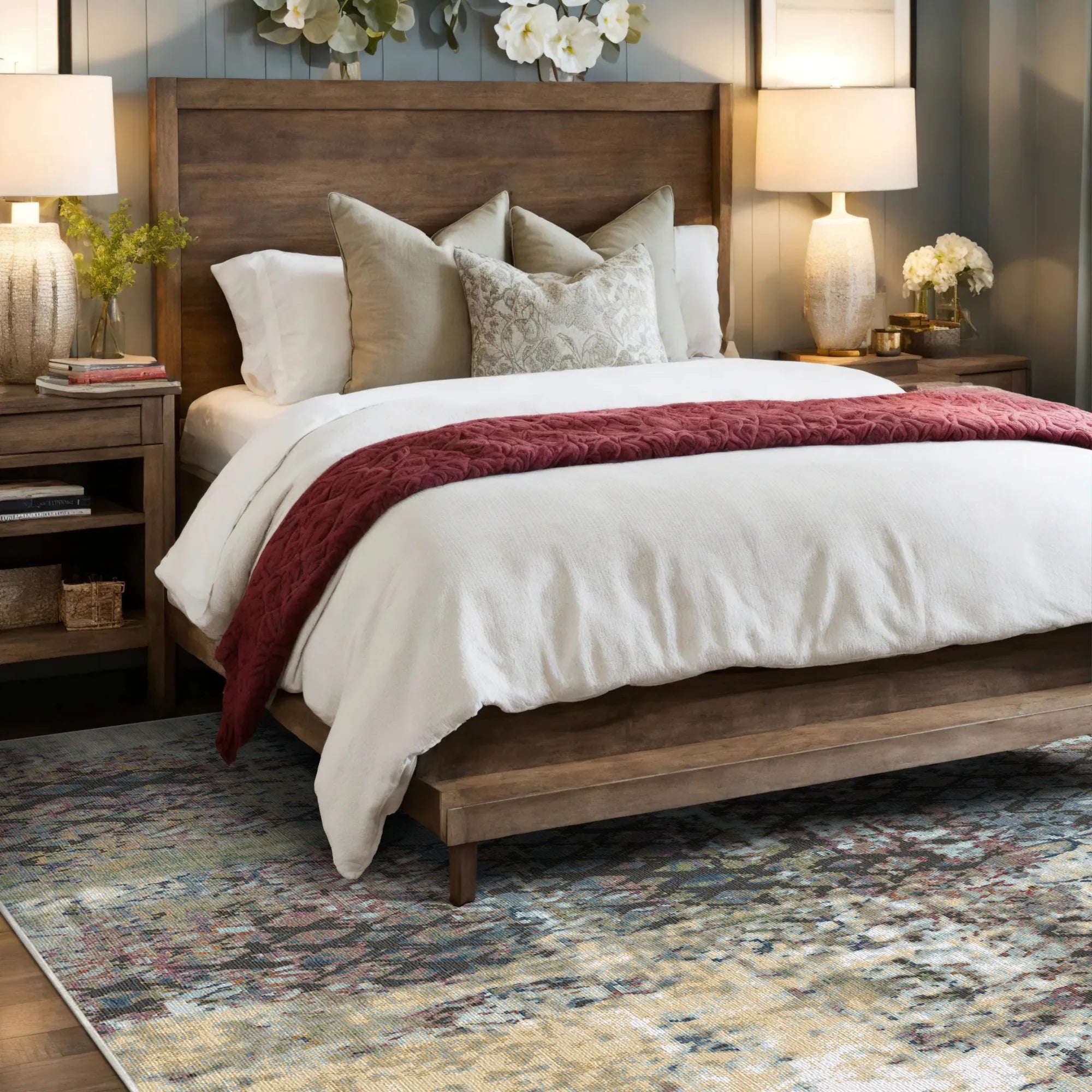 Vintage-Teppich Pflaume und Grau im Used-Look