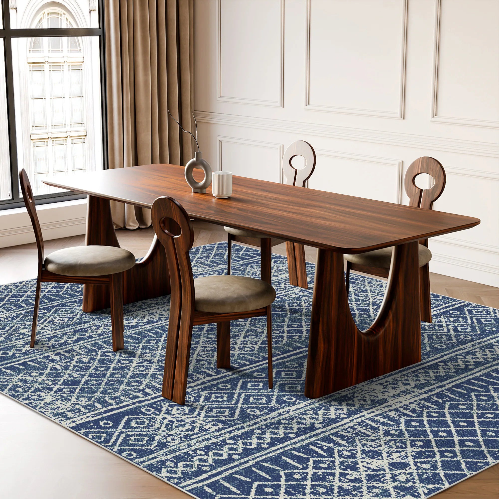 Waschbarer Teppich Indigo Horizon Tribal