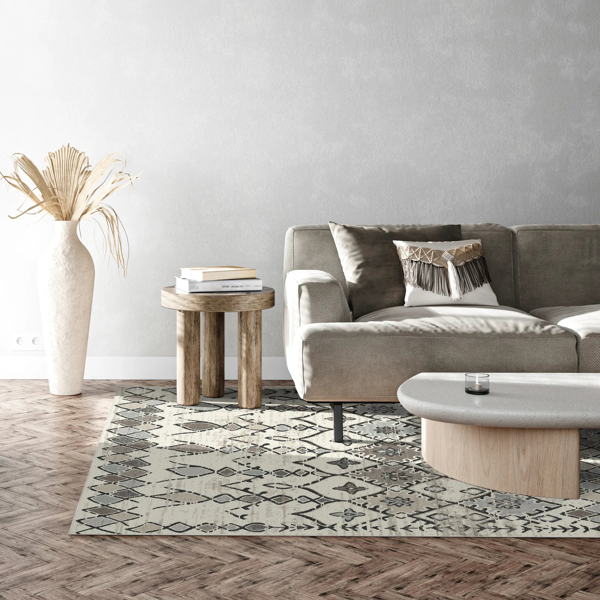 Waschbarer Teppich Tulum Ivory Tribal