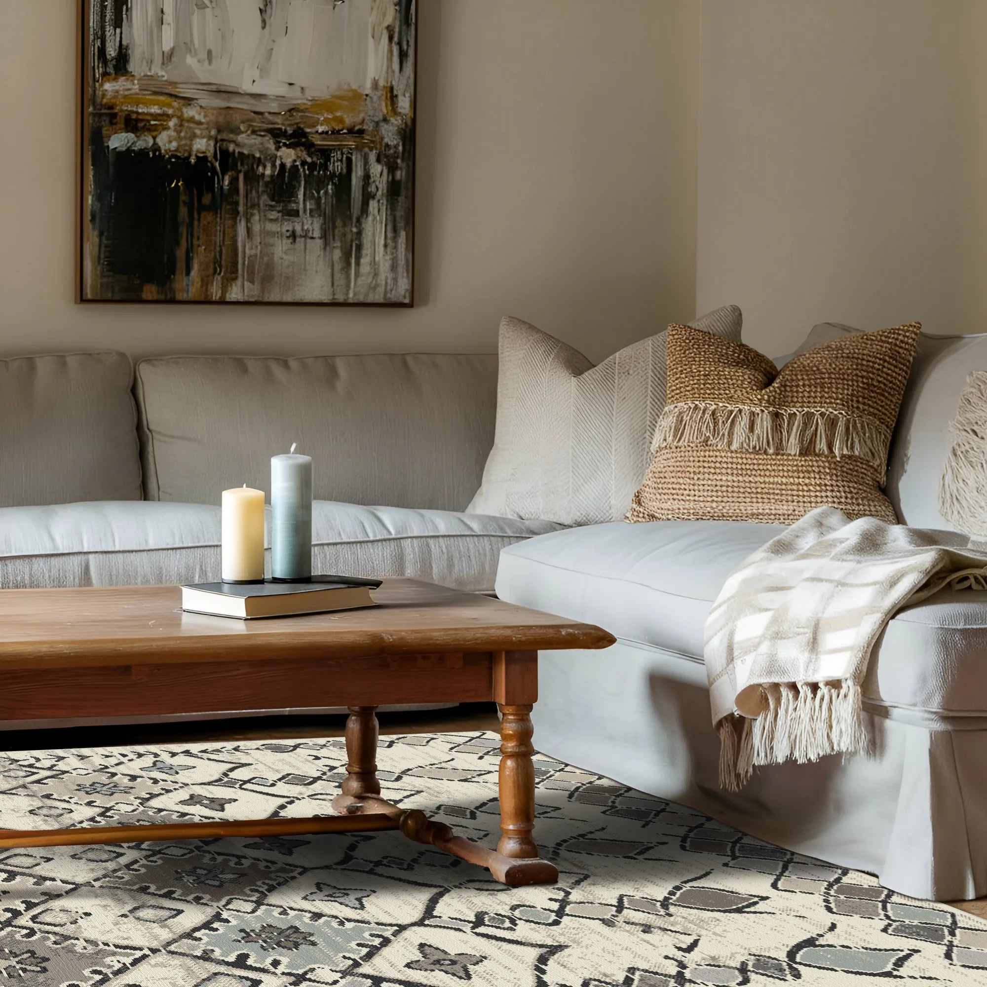 Waschbarer Teppich Tulum Ivory Tribal