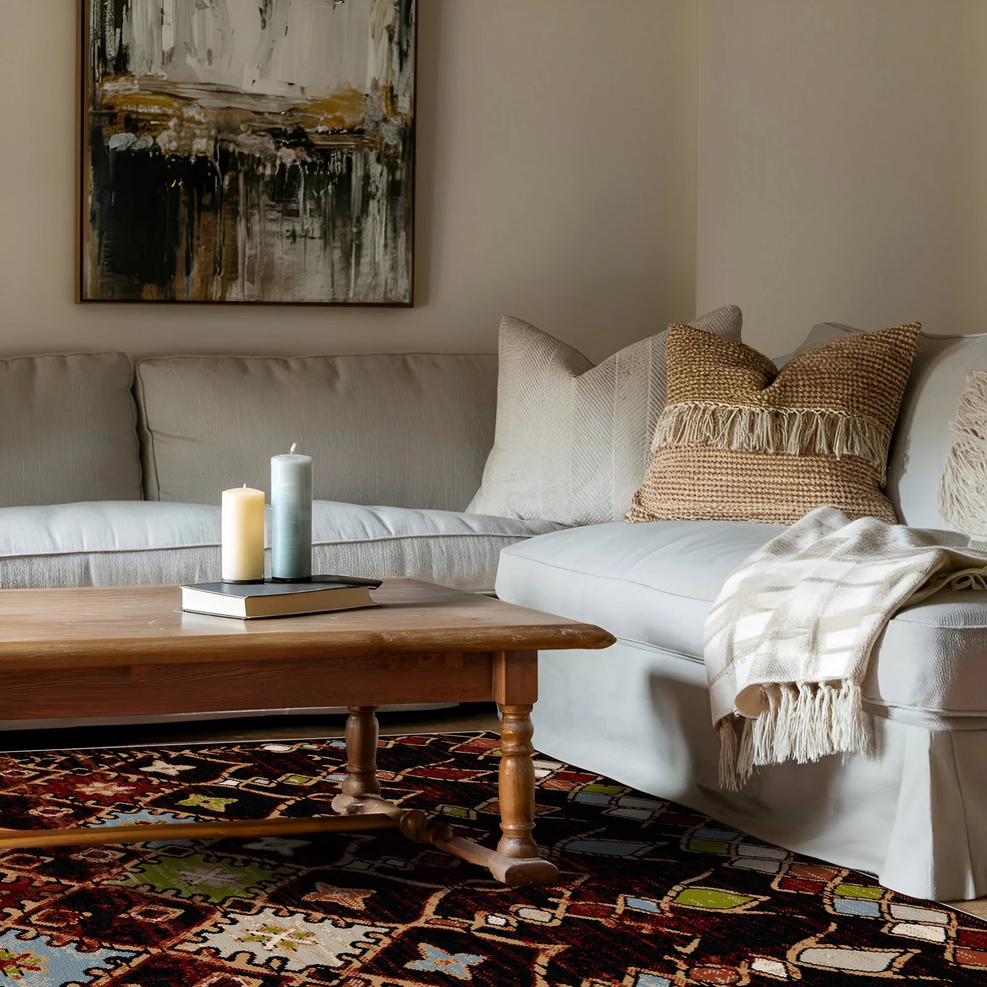 Waschbarer Teppich im Aztec Ember Stammesstil