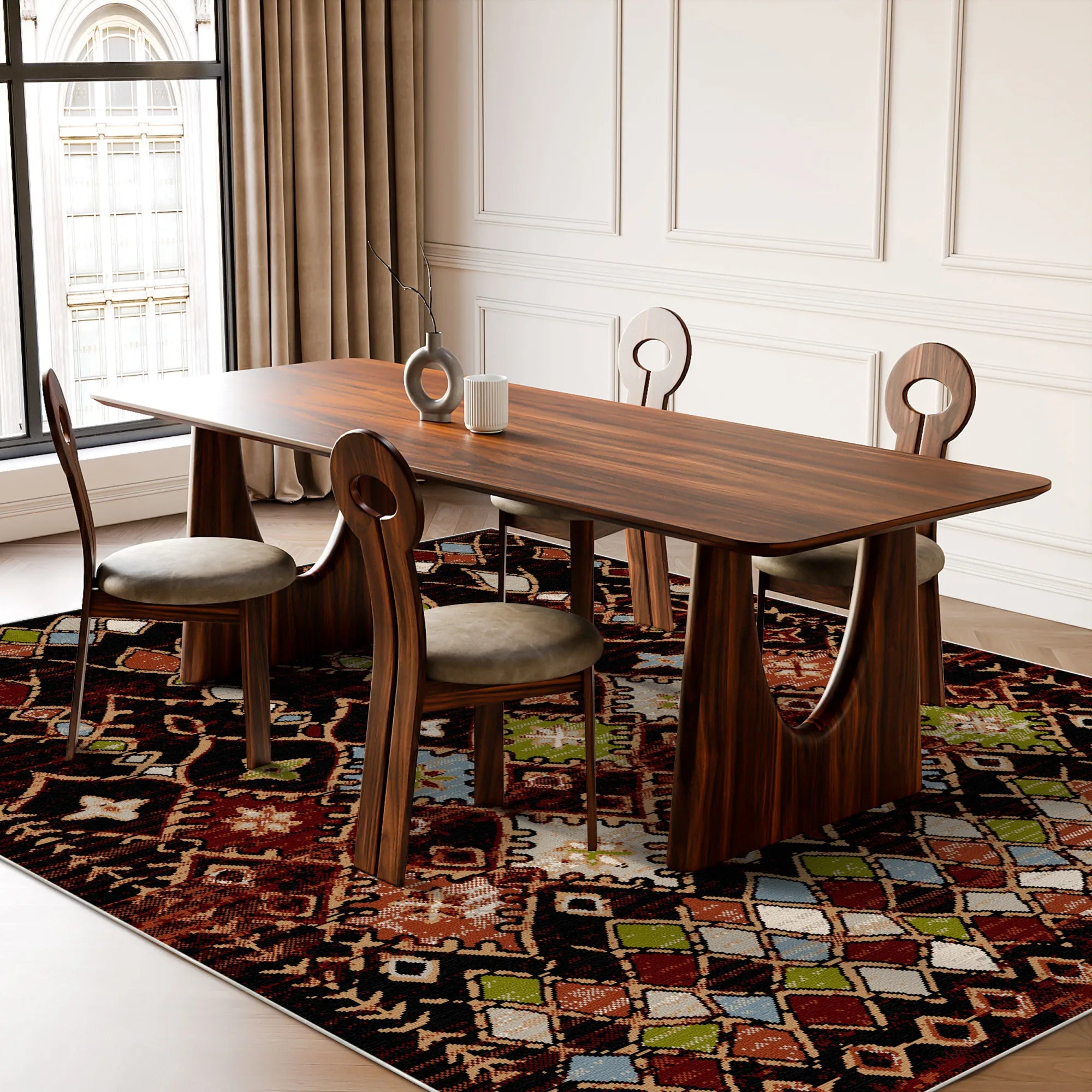 Waschbarer Teppich im Aztec Ember Stammesstil