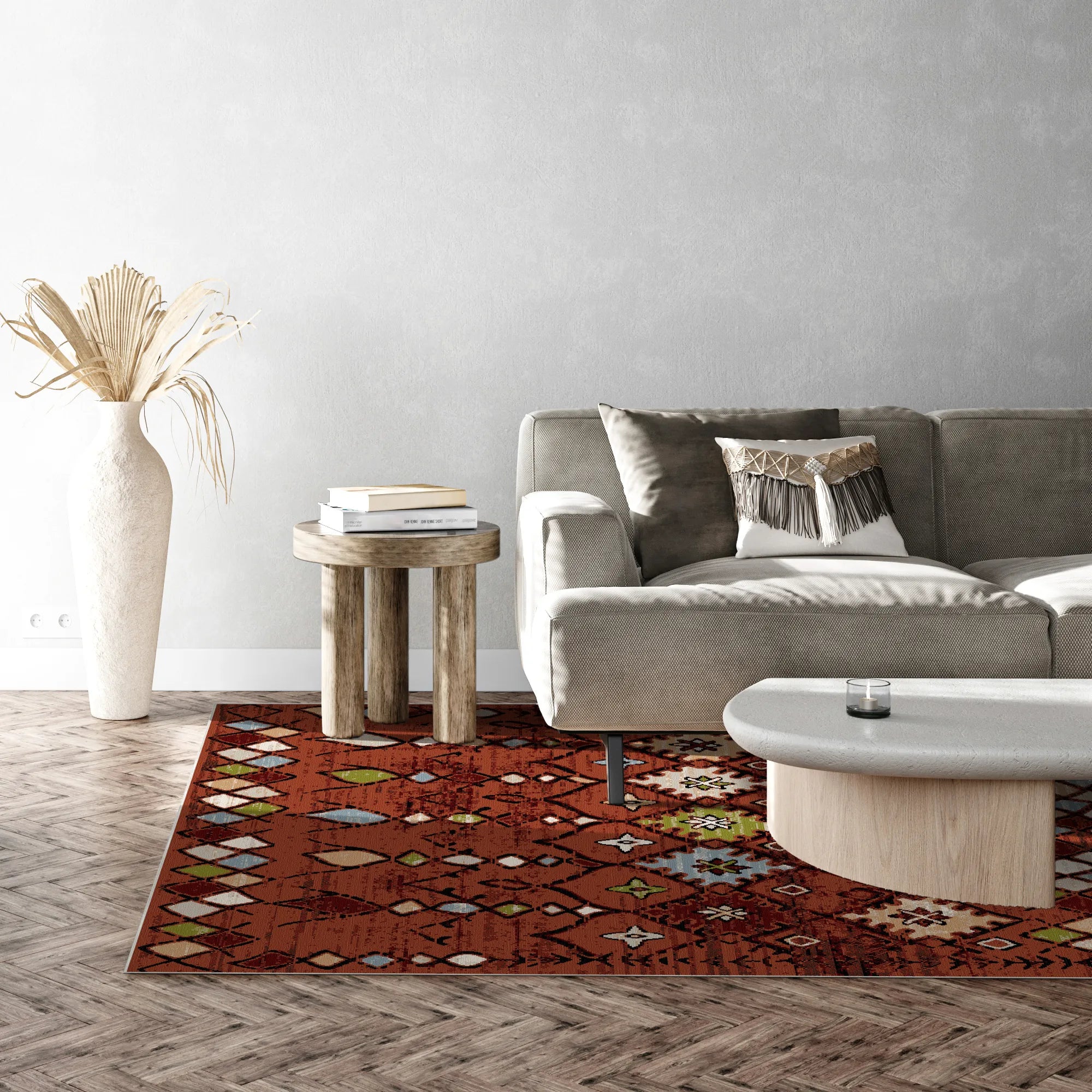 Waschbarer Teppich im Canyon Clay Tribal Stil