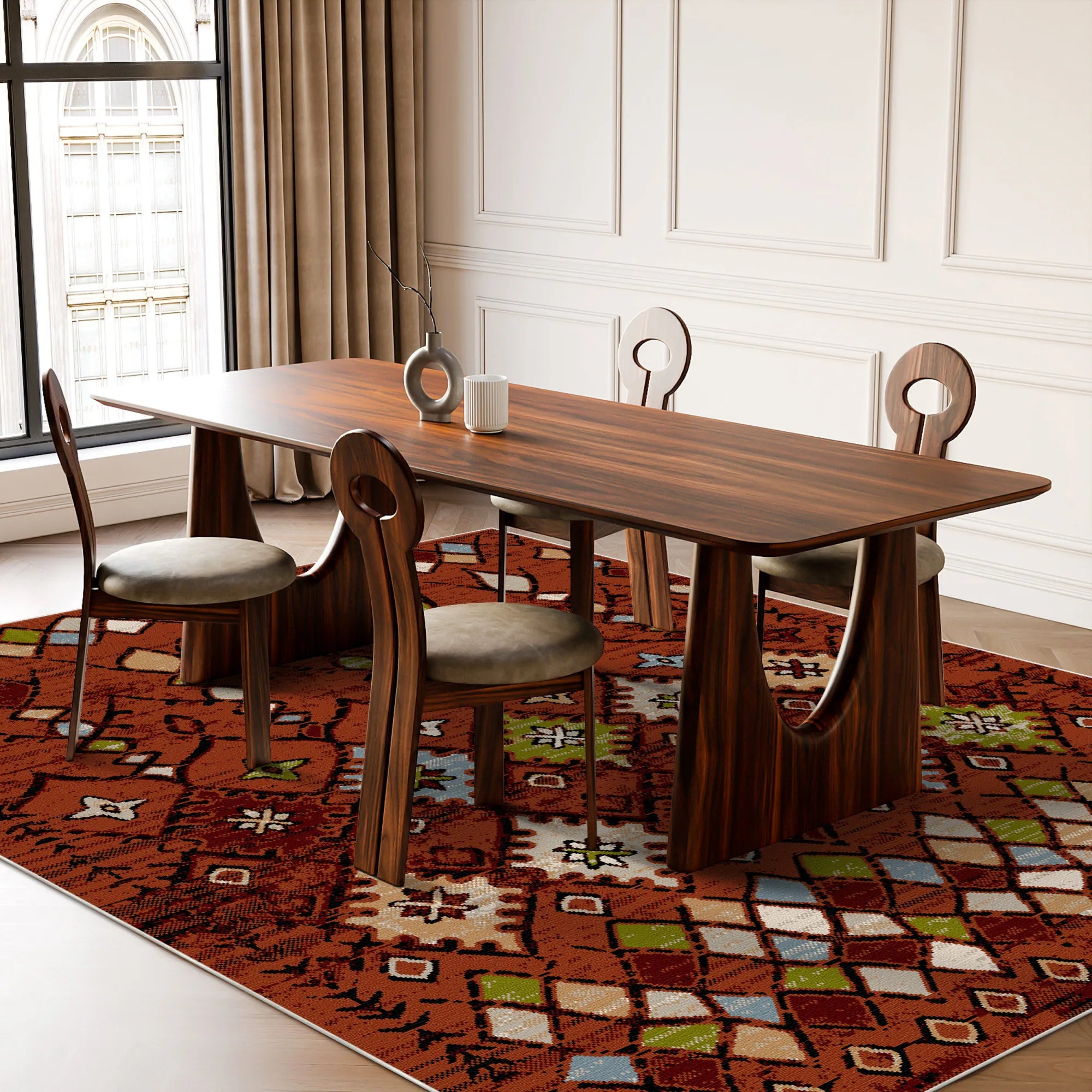 Waschbarer Teppich im Canyon Clay Tribal Stil