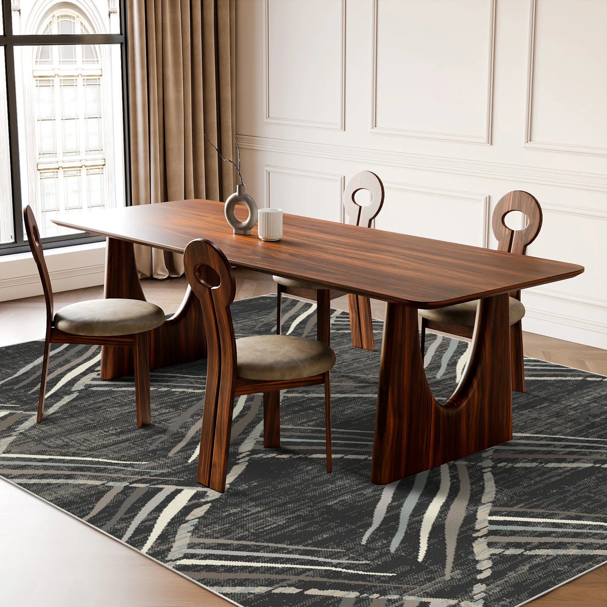 Waschbarer Teppich mit Geometrischem Graphitmuster