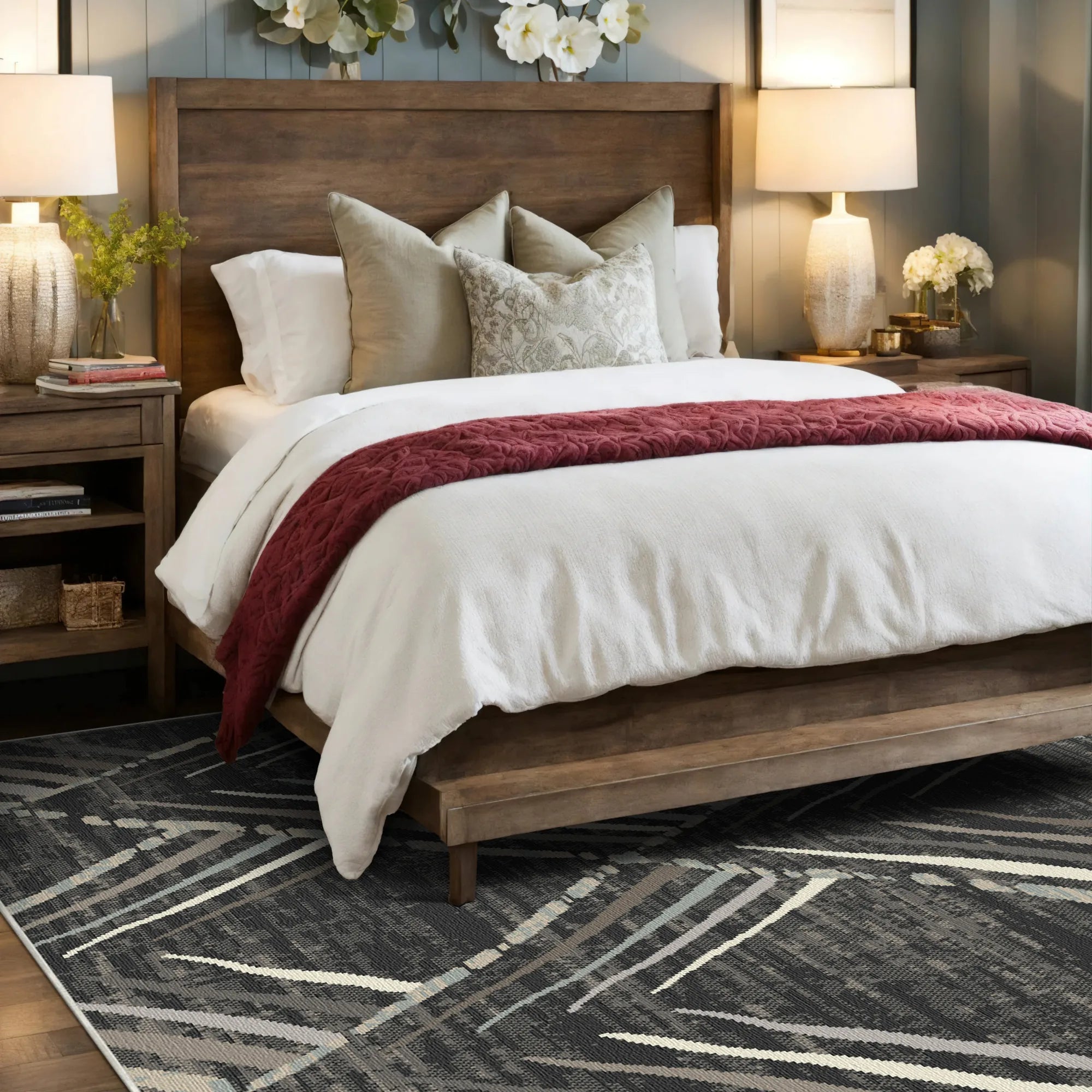 Waschbarer Teppich mit Geometrischem Graphitmuster