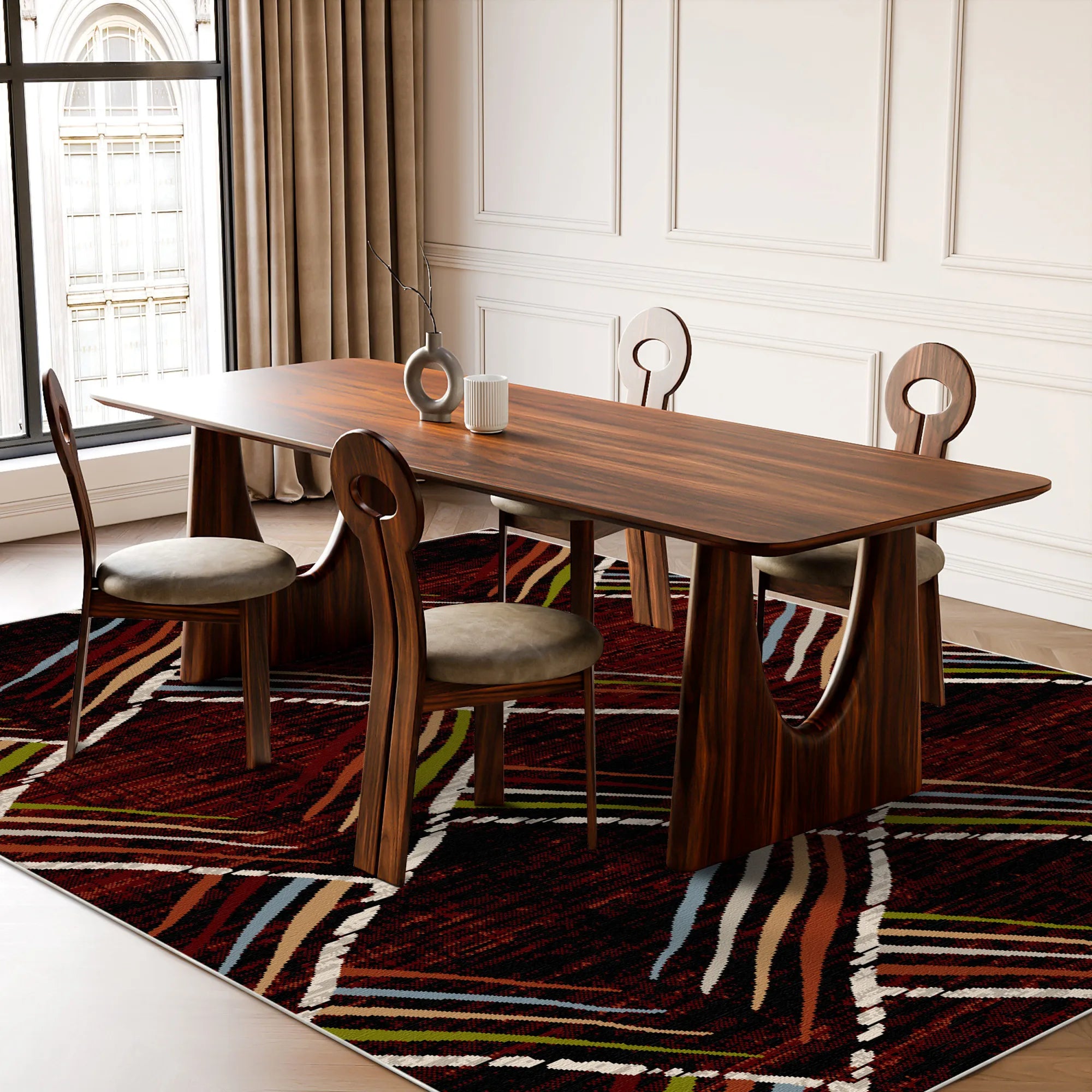 Waschbarer Teppich Mahogany Sketch Geometric