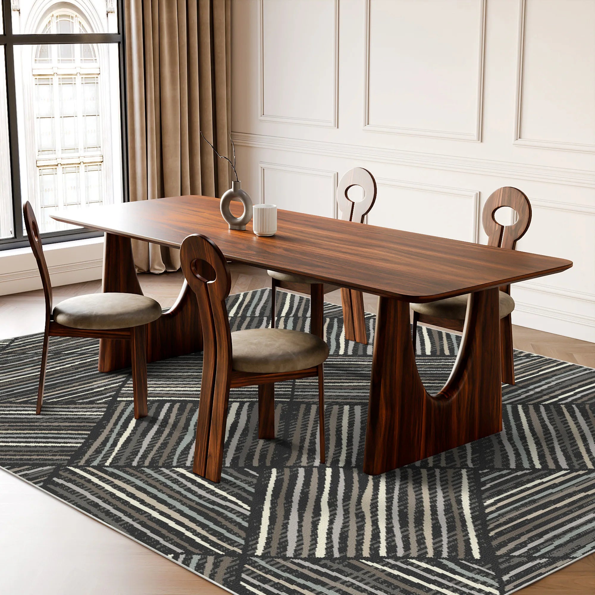 Waschbarer Teppich Stockholm Charcoal Linear