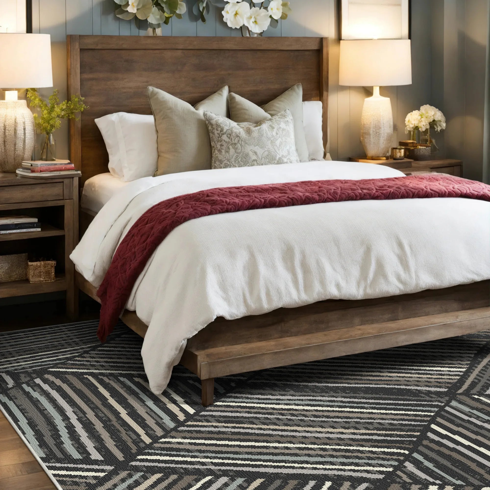 Waschbarer Teppich Stockholm Charcoal Linear