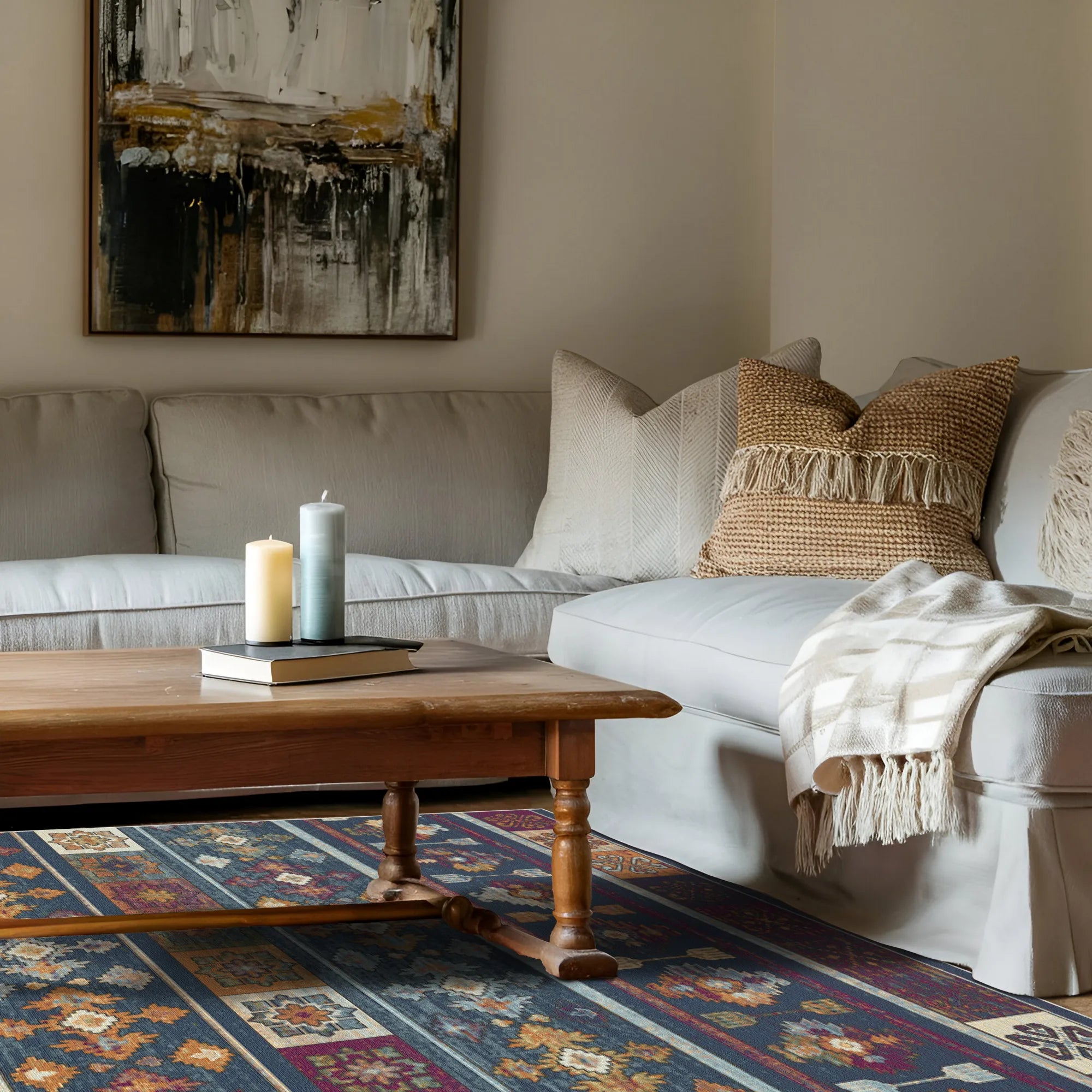 Gestreifter Teppich mit nomadischer Erzählung