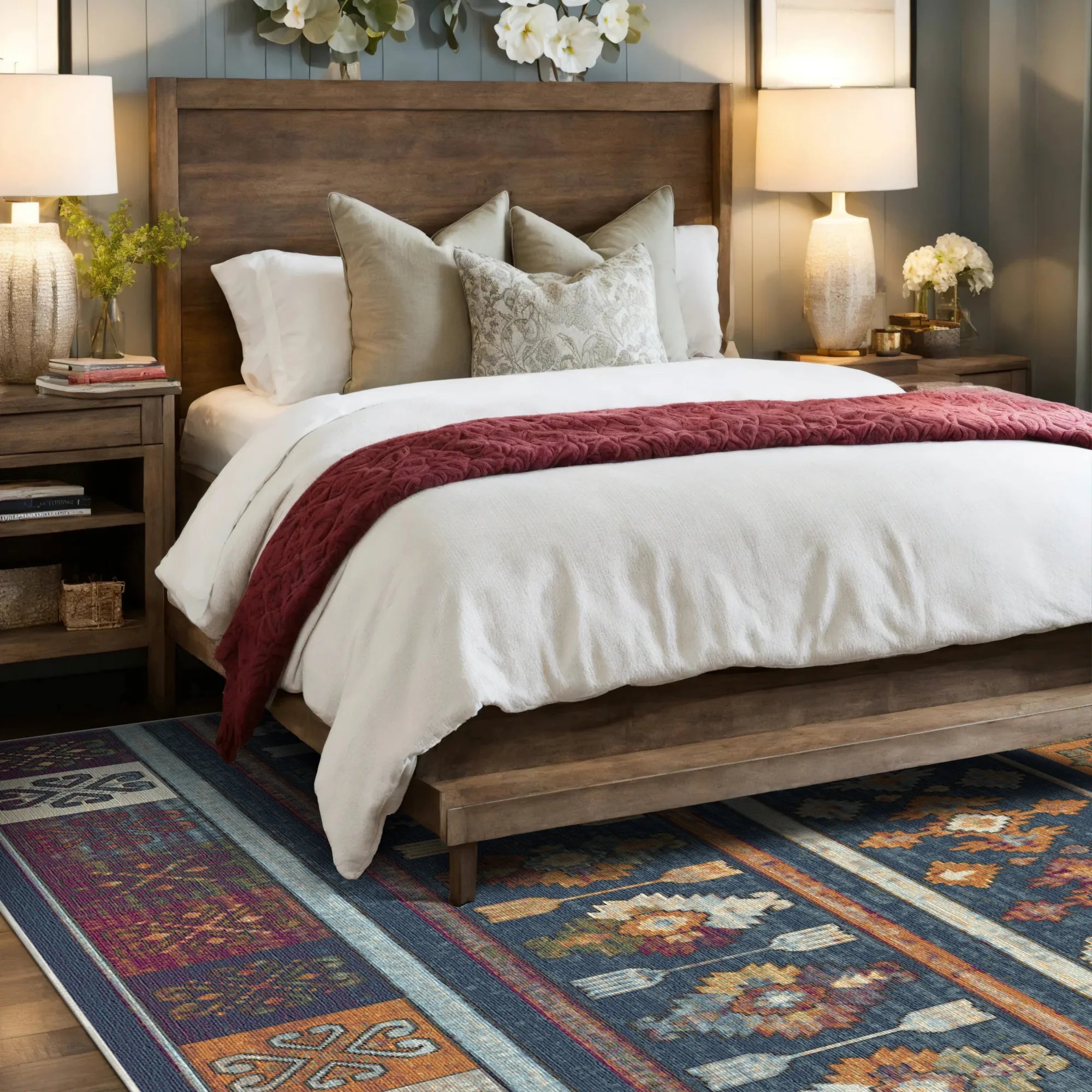 Gestreifter Teppich mit nomadischer Erzählung