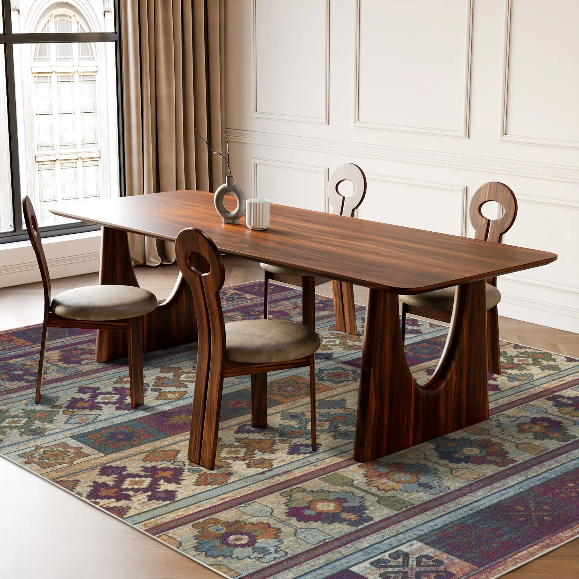 Magentafarbener Narrativer Gestreifter Teppich