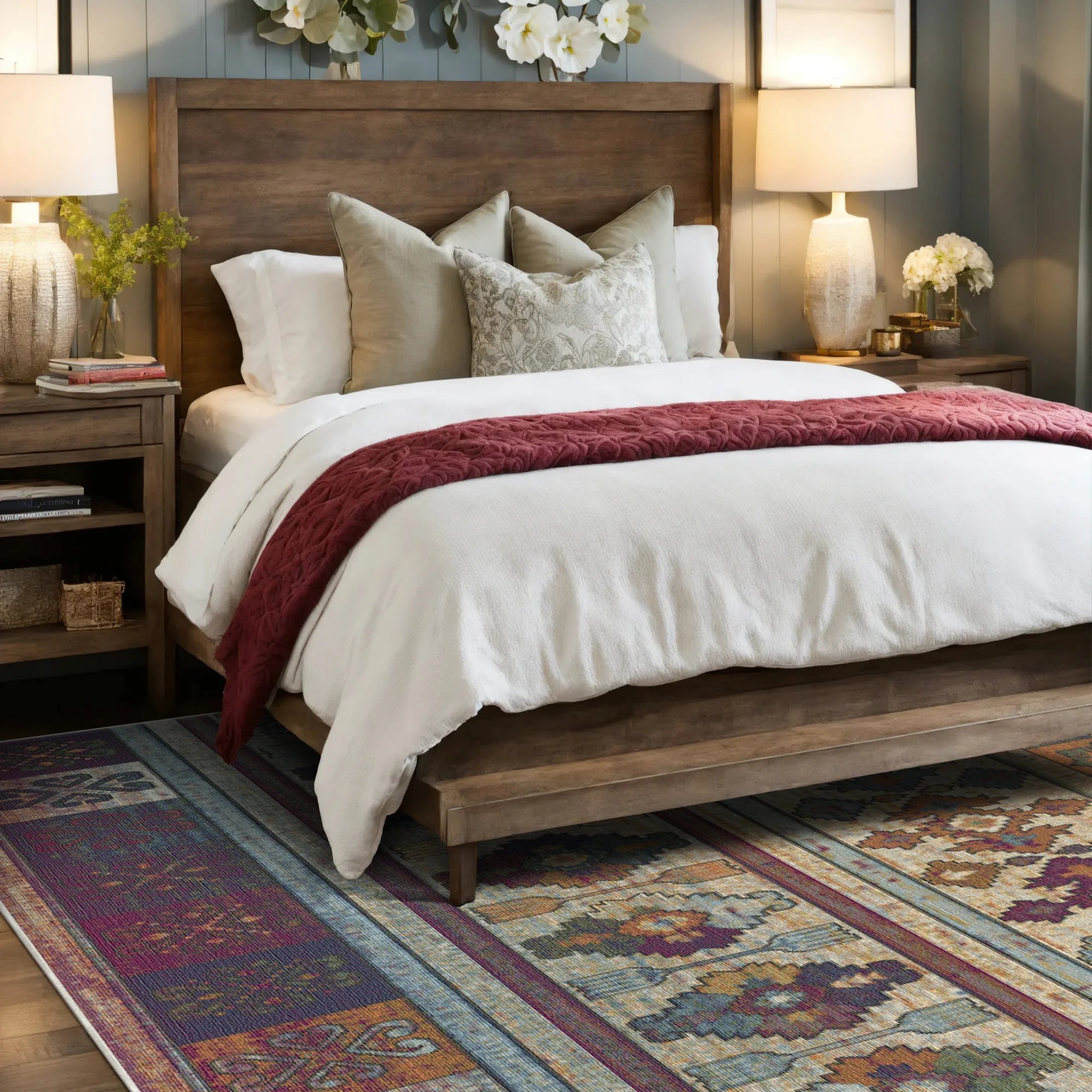 Magentafarbener Narrativer Gestreifter Teppich