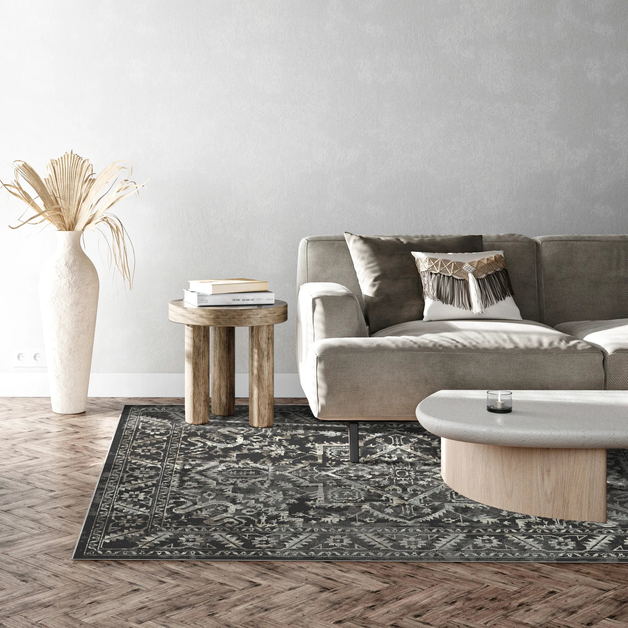 Troy Charcoal Vintage Waschbarer Teppich