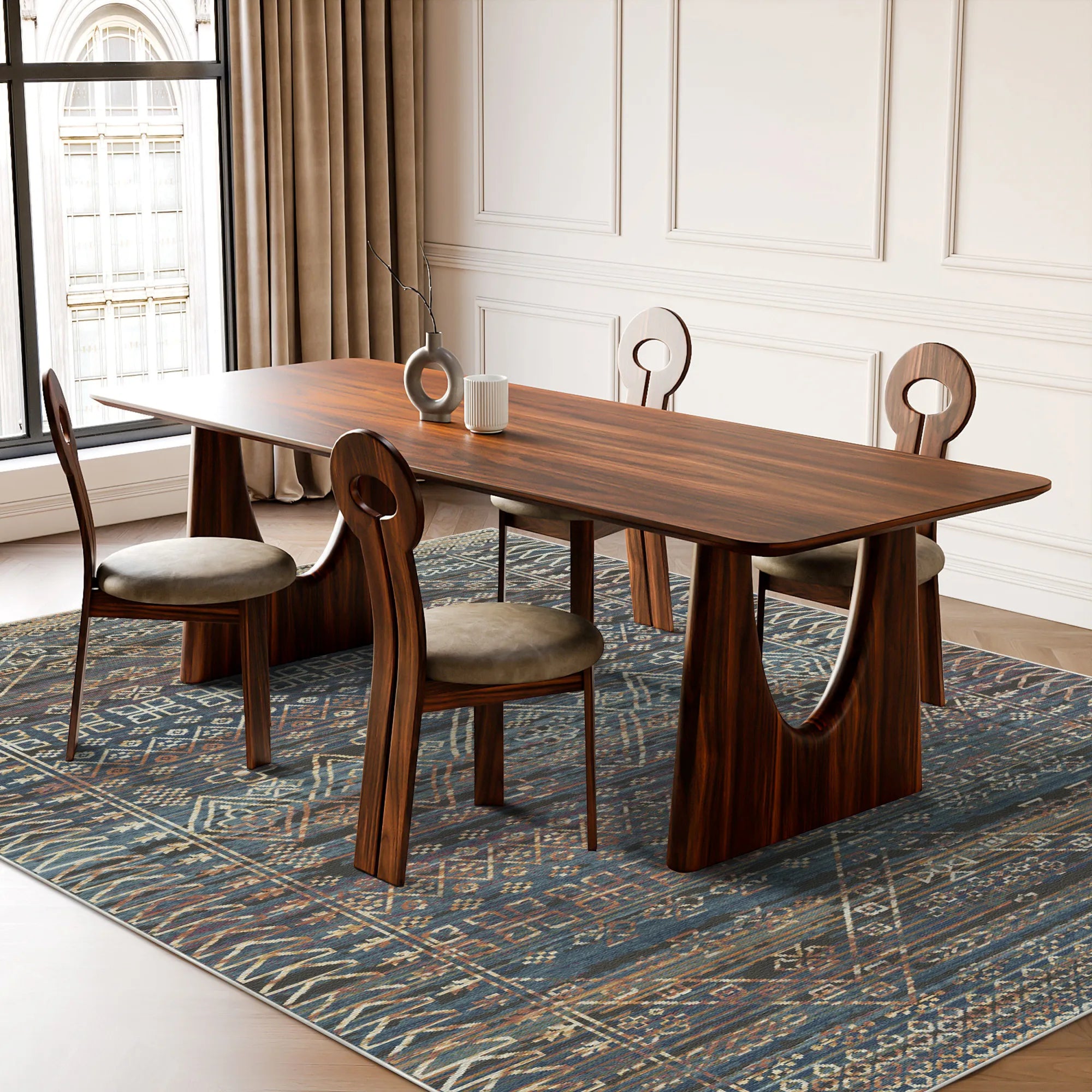 Indigo Orakel Gelöscht Stammes Teppich