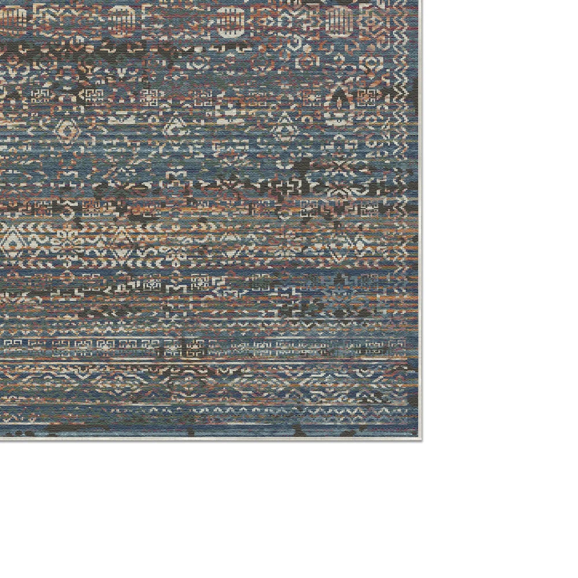 Indigo Mosaik Verblasster Kachel-Teppich
