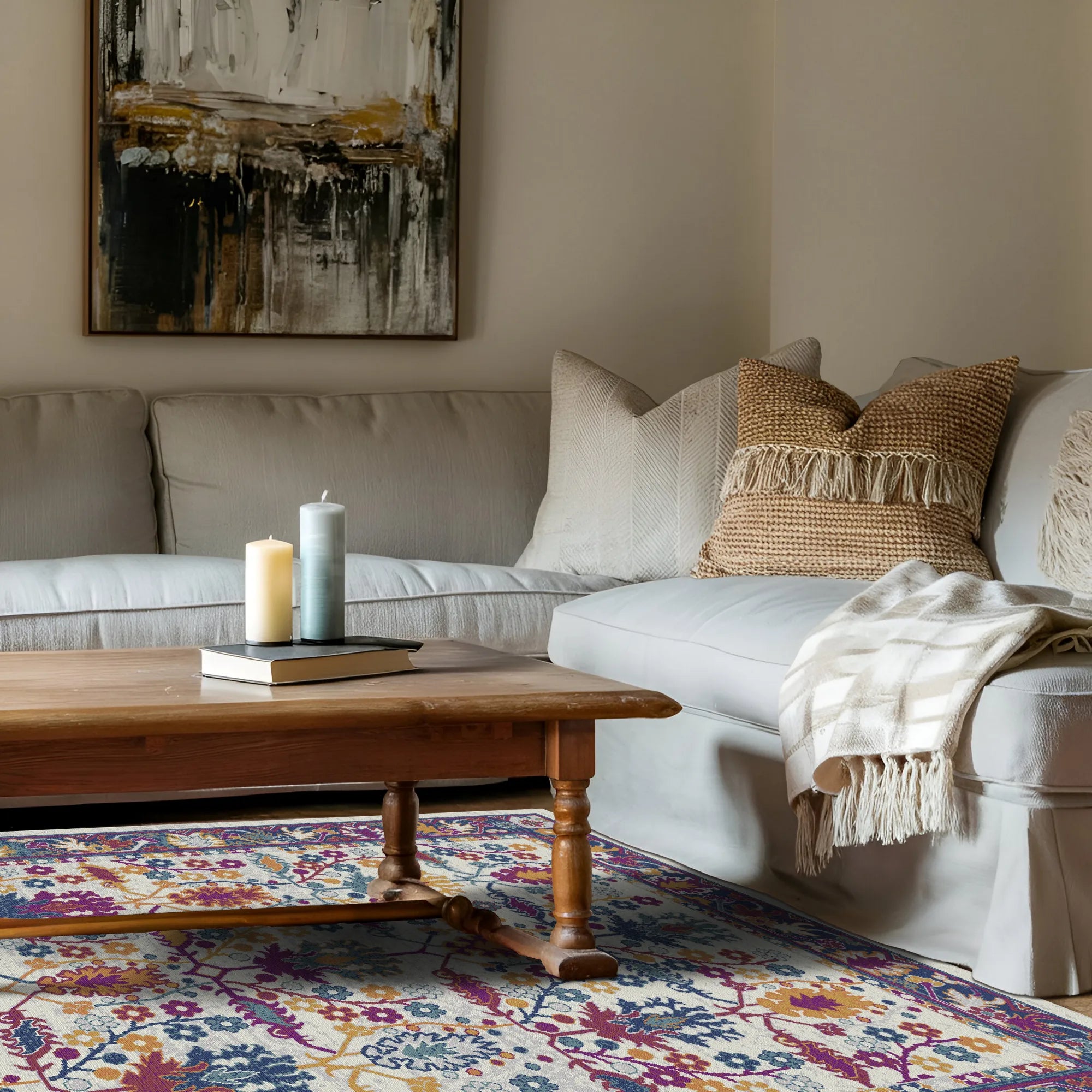 Lebhafter Flora Lattice Botanischer Teppich