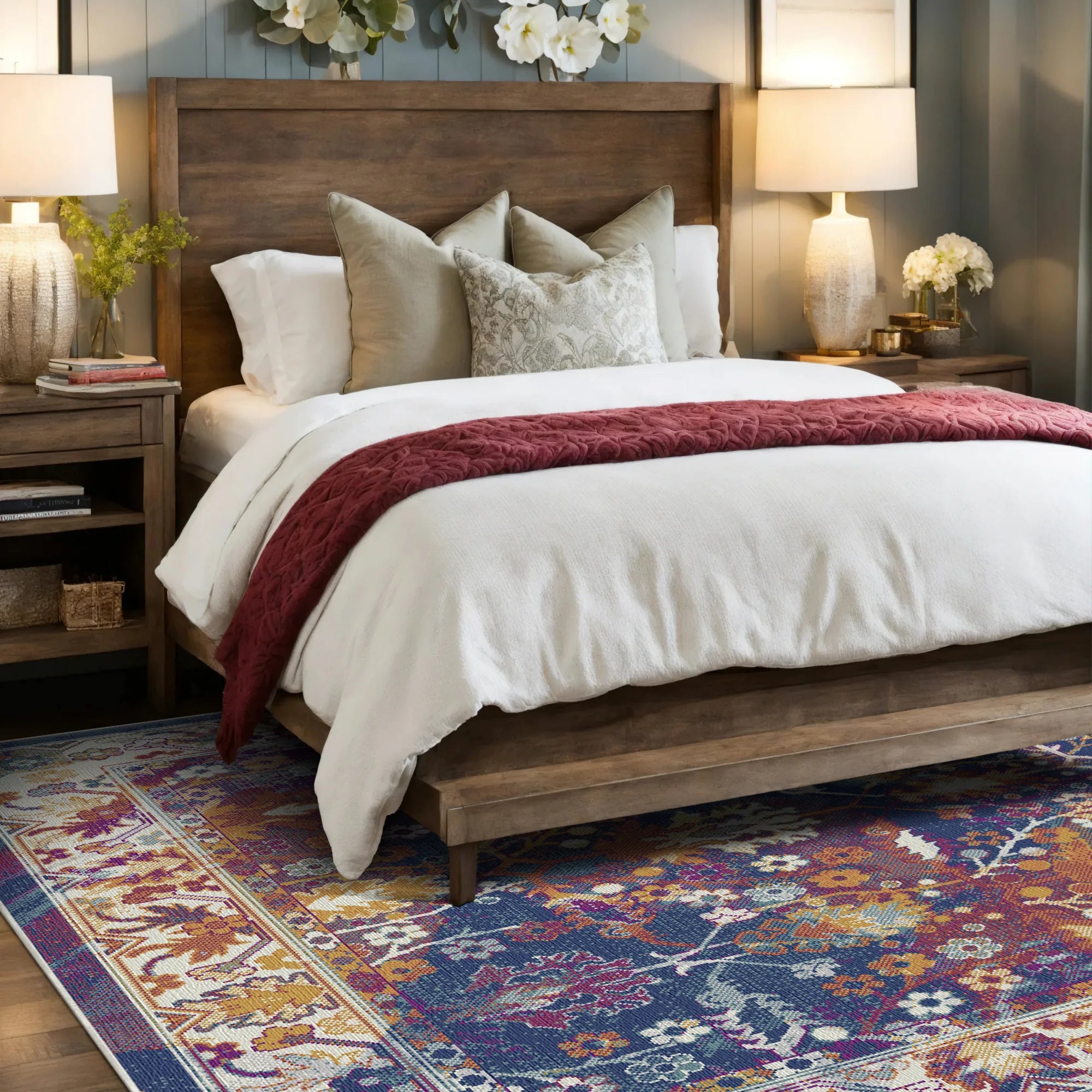 Botanischer Teppich Midnight Flora Lattice