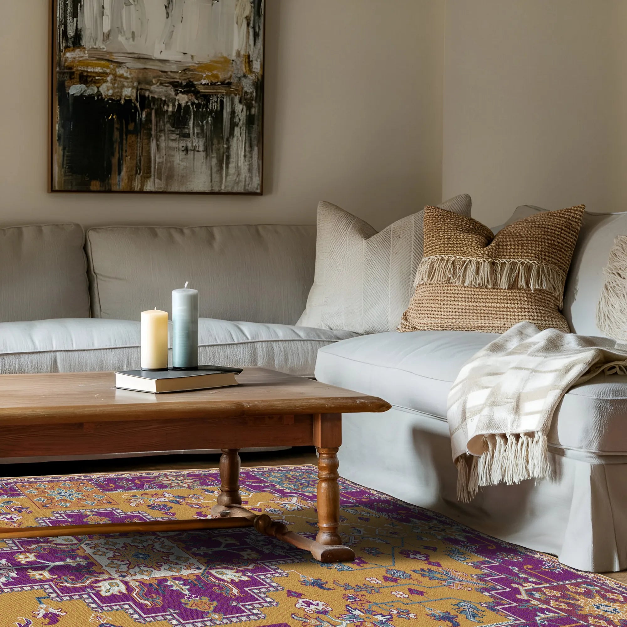 Regal Ochre Mosaik Medaillon Teppich