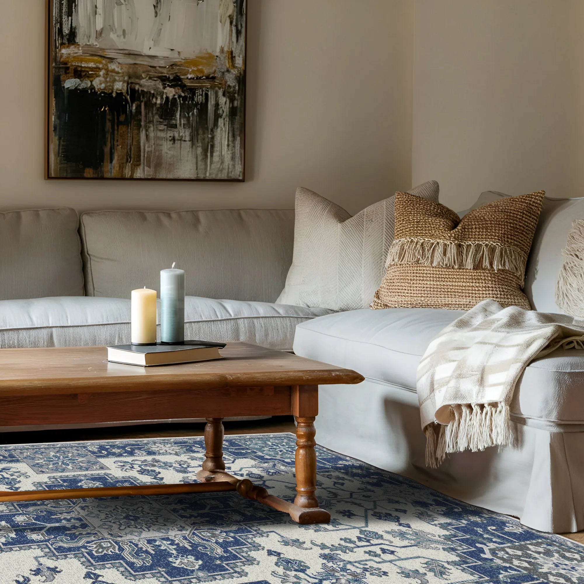 Schiefermosaik Teppich mit Königlichem Medaillon