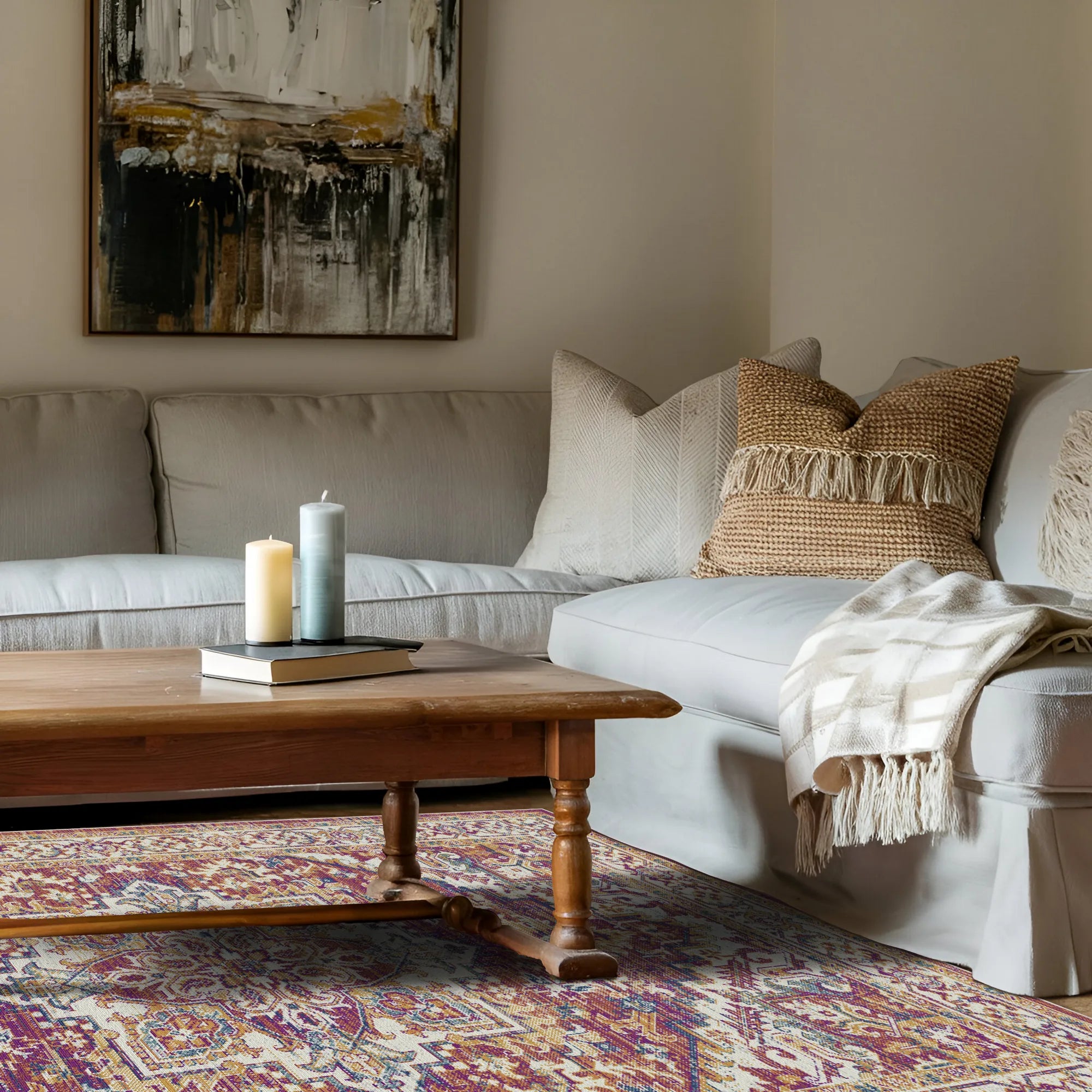 Terrakotta Zitadellen Teppich mit Verziertem Medaillon