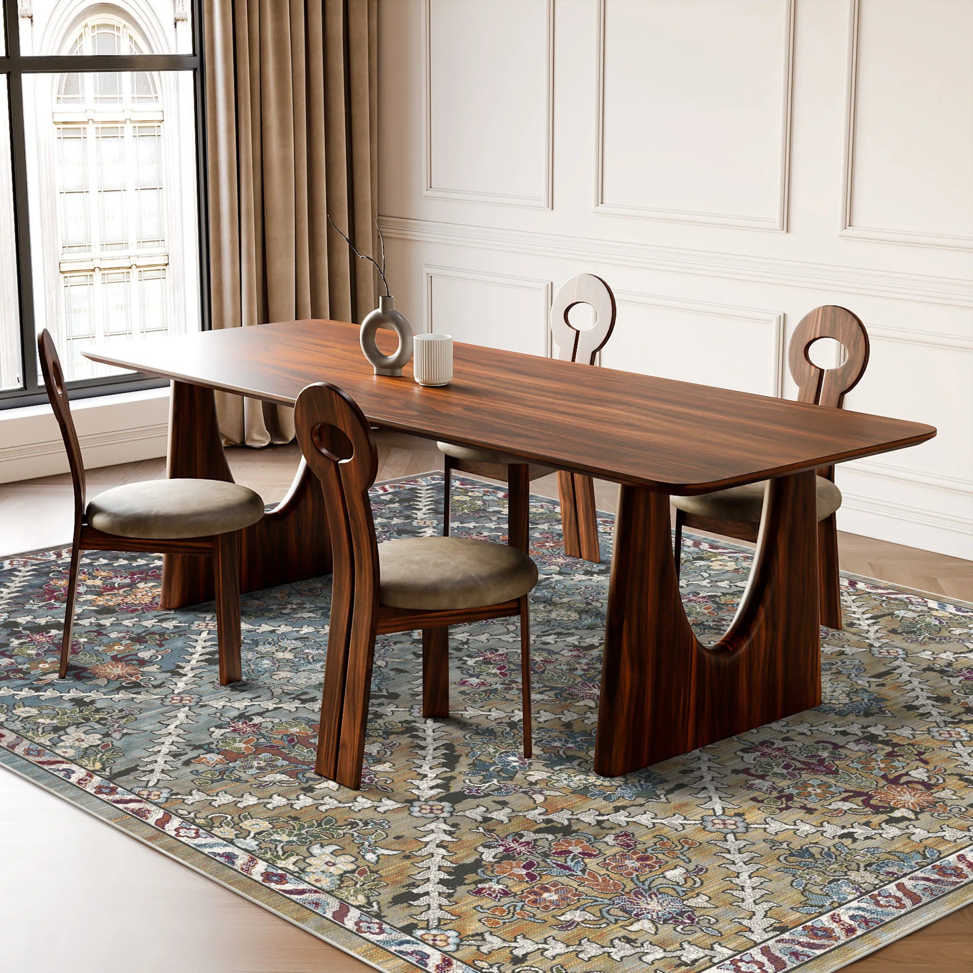 Azurblauer Lattice Erased Botanischer Teppich