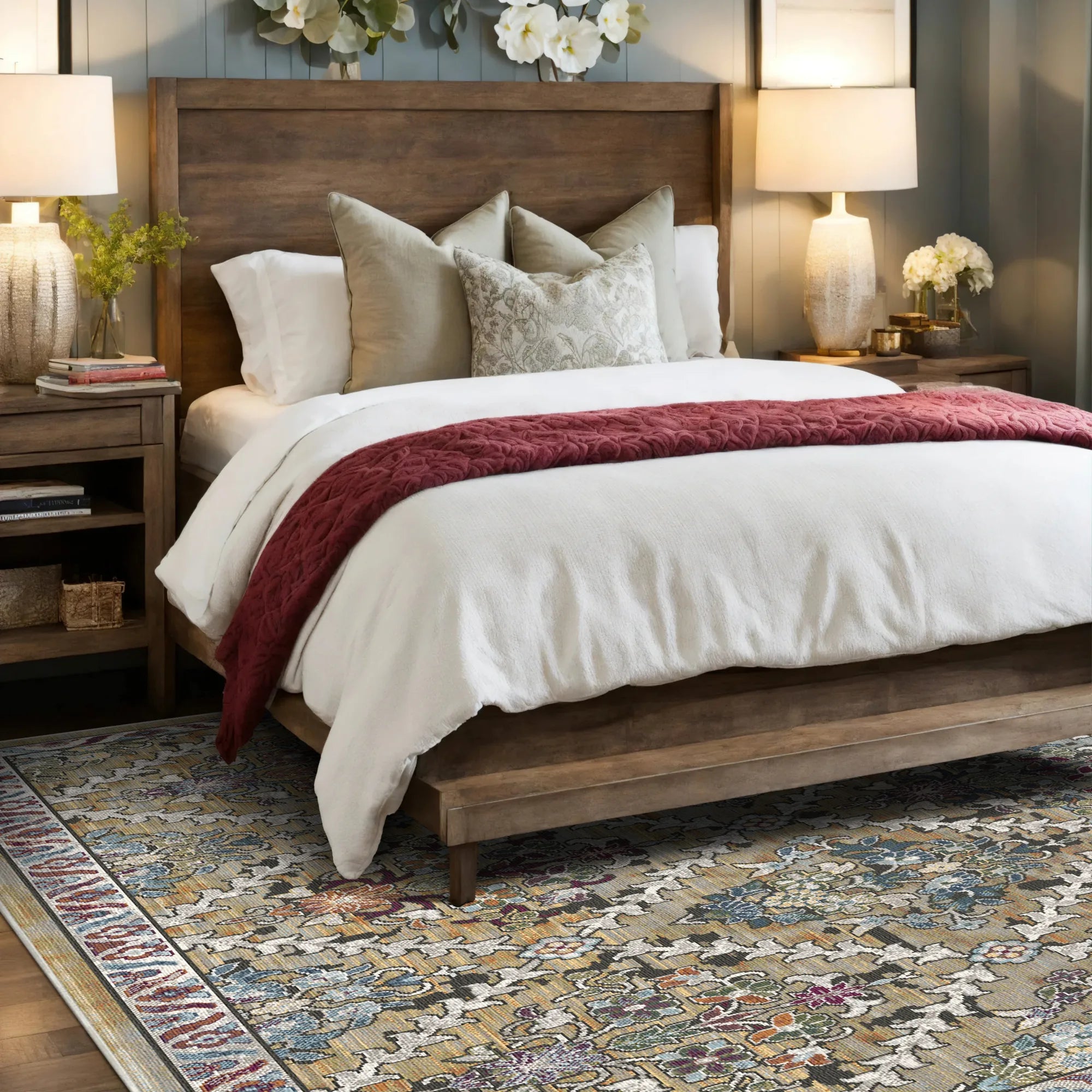 Azurblauer Lattice Erased Botanischer Teppich