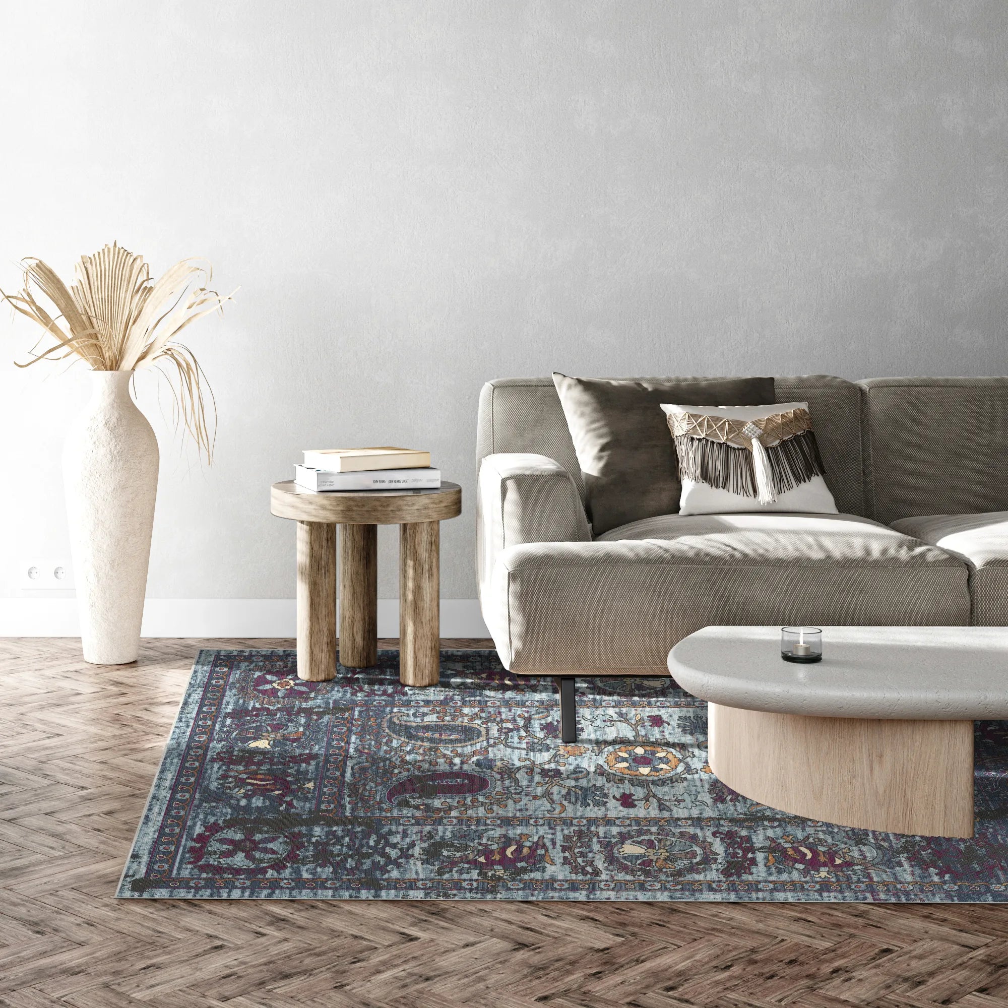 Indigo Paisley Erased Botanischer Teppich