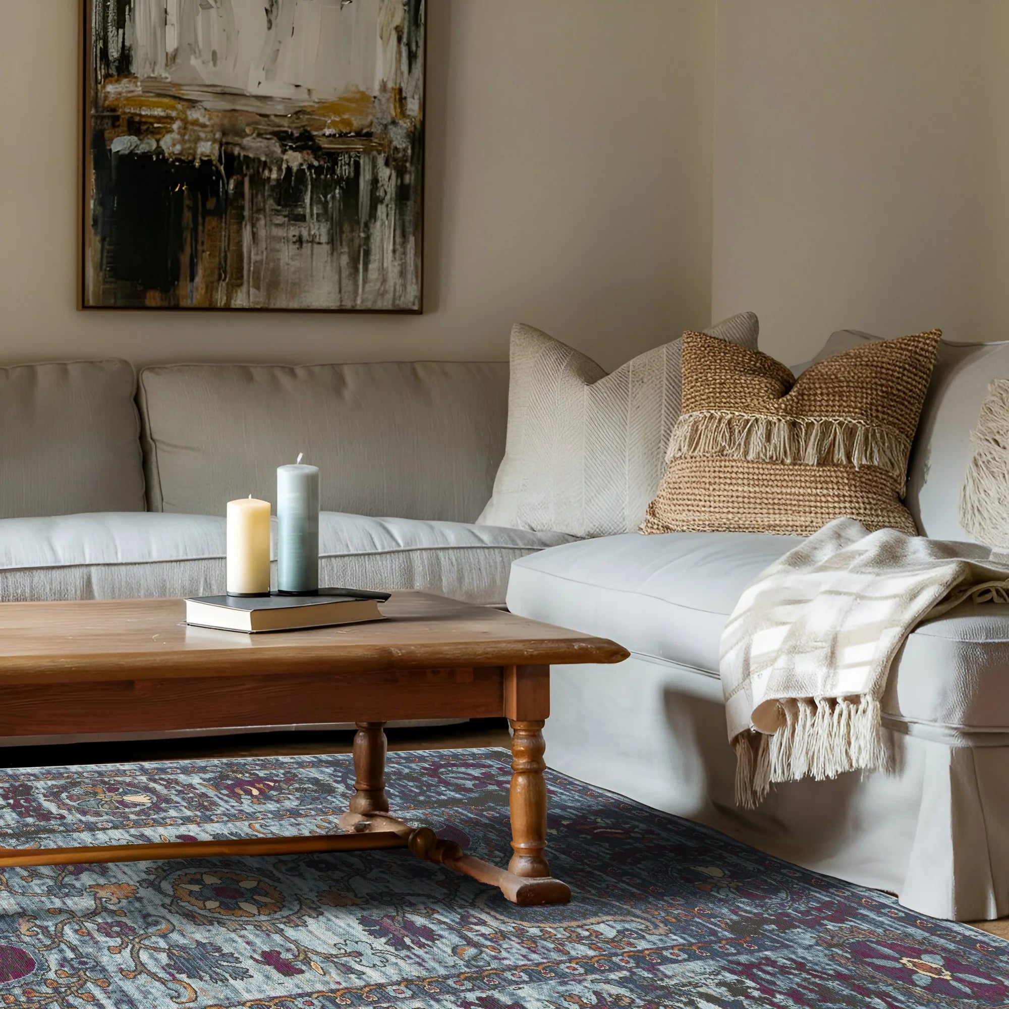 Indigo Paisley Erased Botanischer Teppich