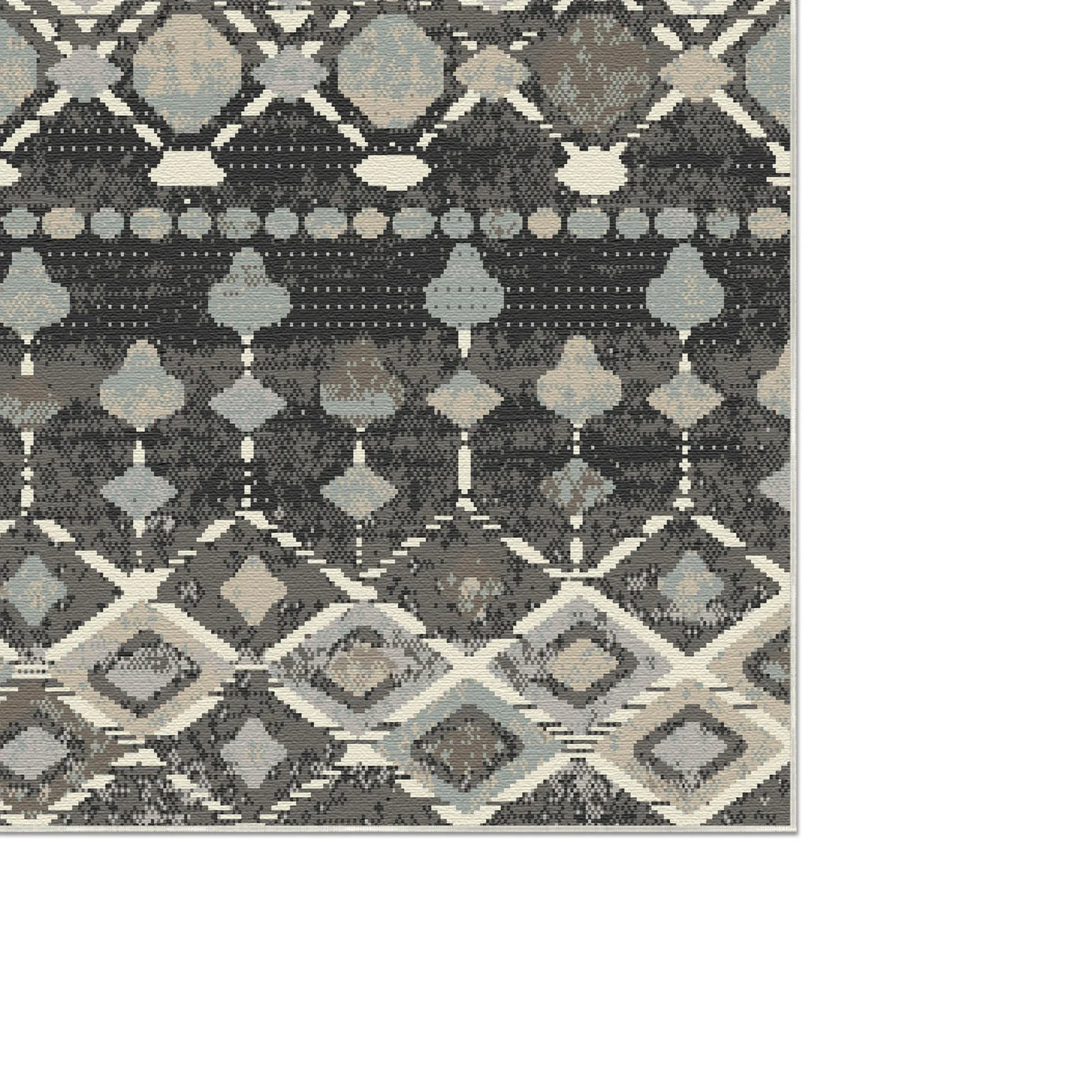 Sonora Charcoal Tribal Geometric Waschbarer Teppich
