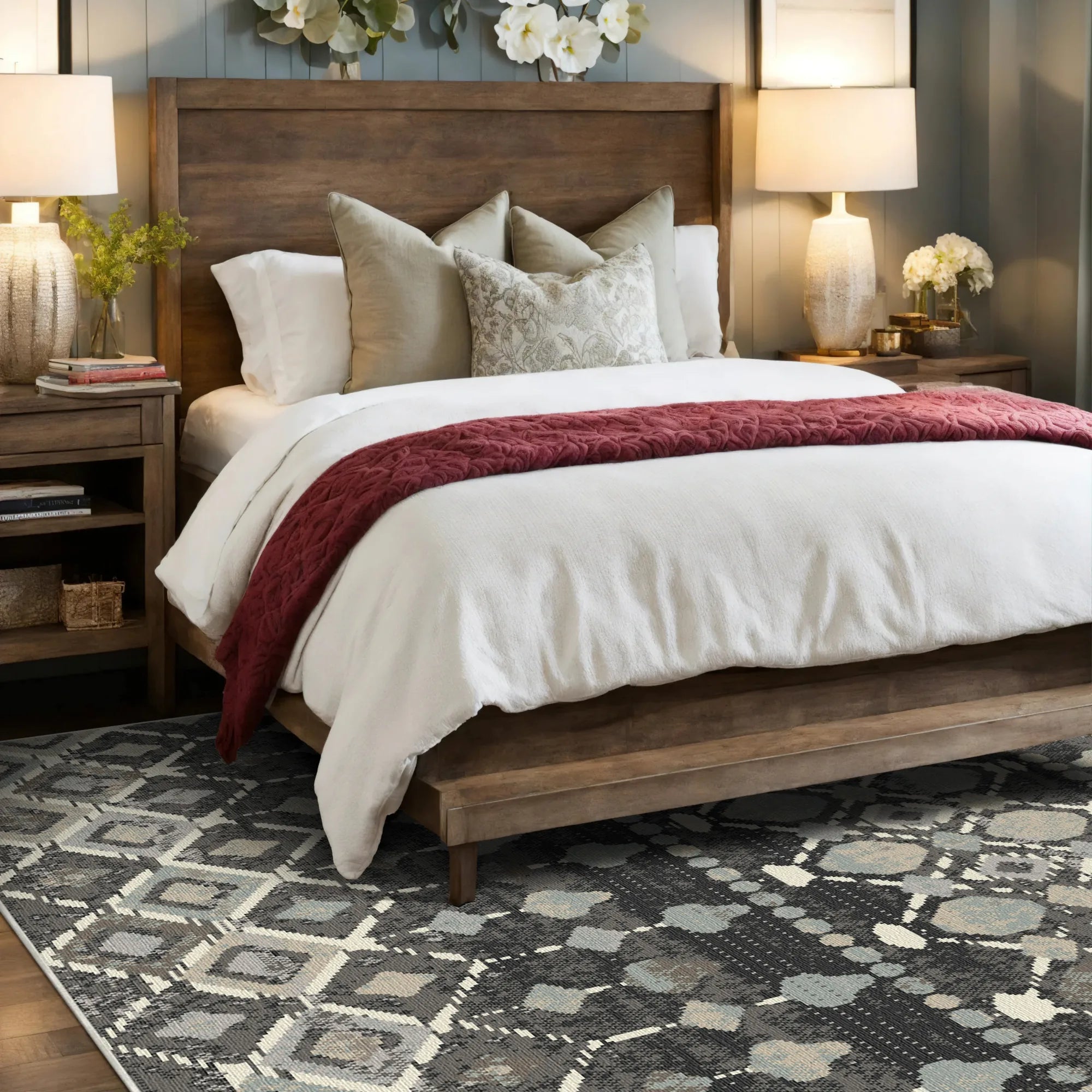 Sonora Charcoal Tribal Geometric Waschbarer Teppich