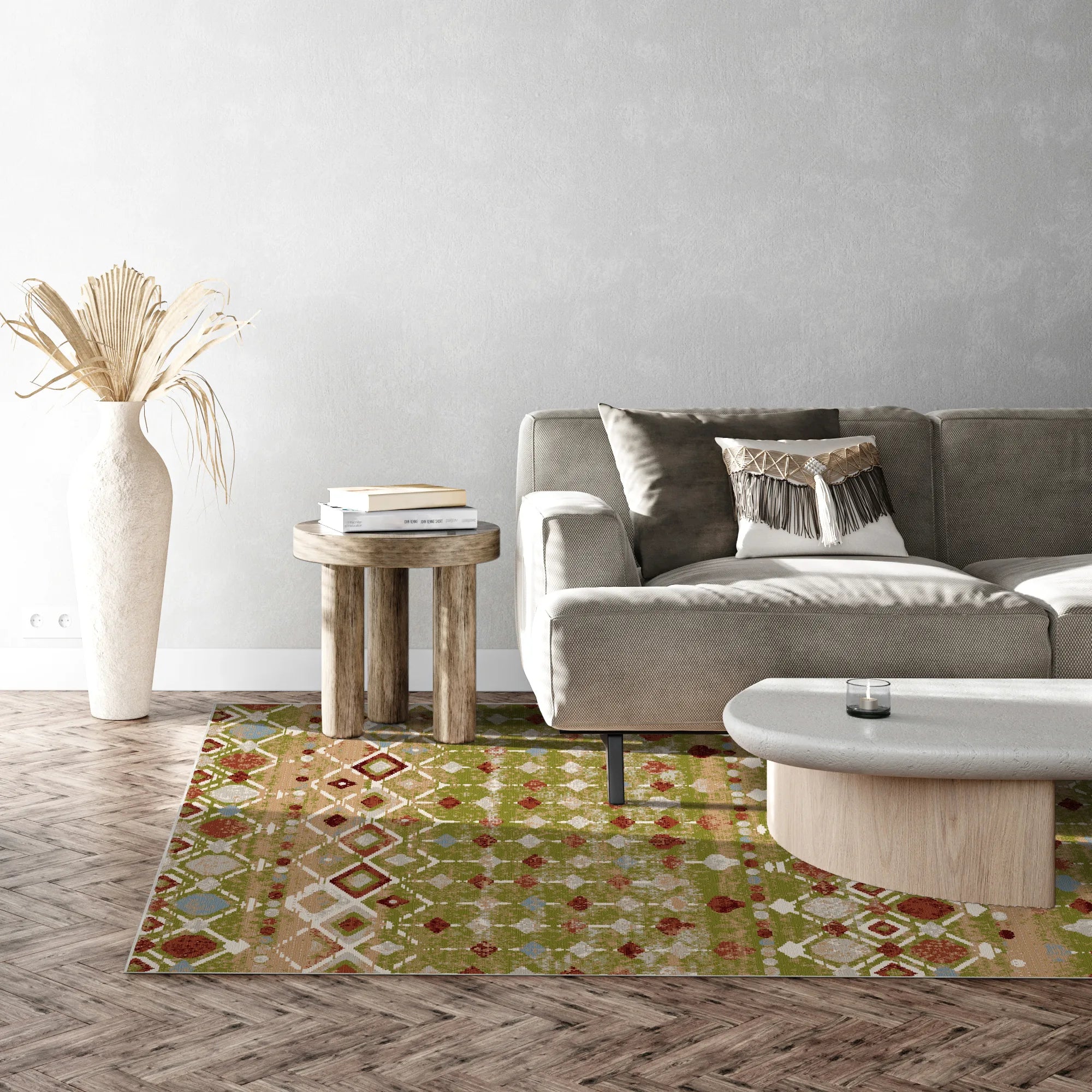 Tucson Olive Tribal Geometric Waschbarer Teppich