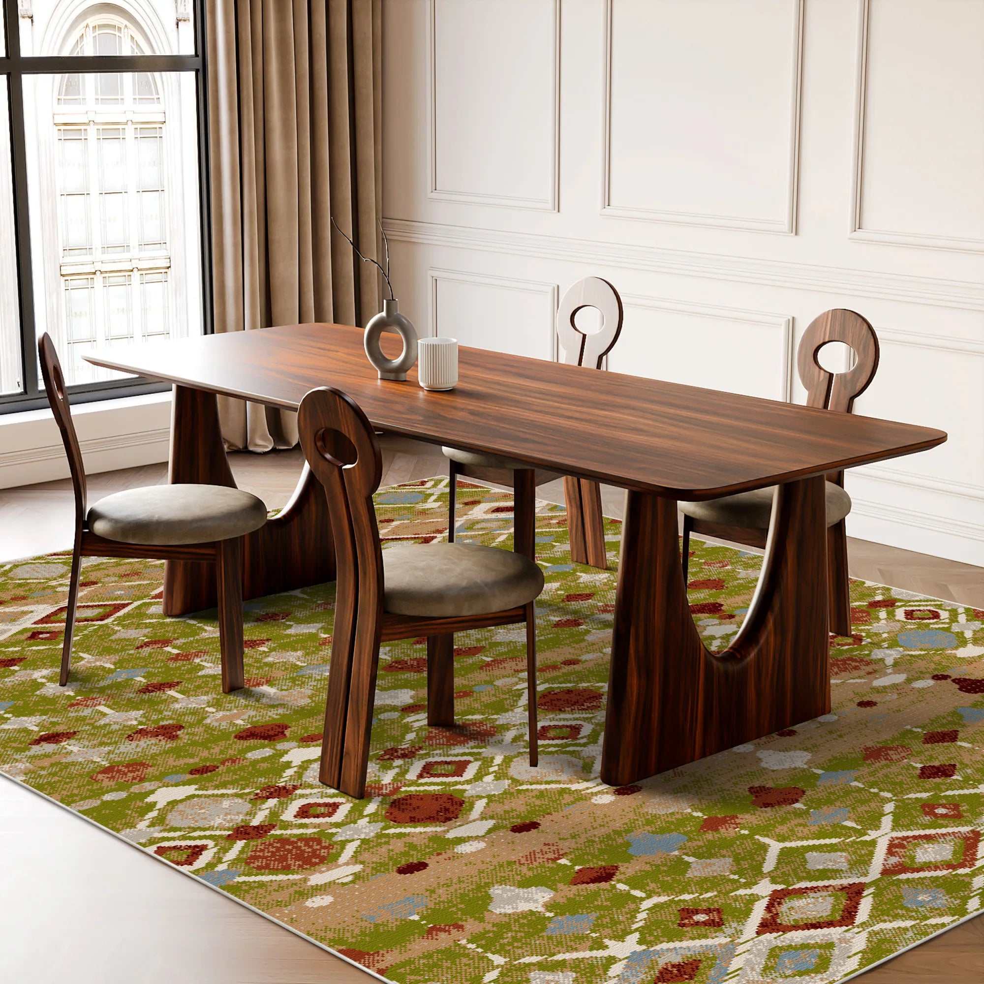 Tucson Olive Tribal Geometric Waschbarer Teppich