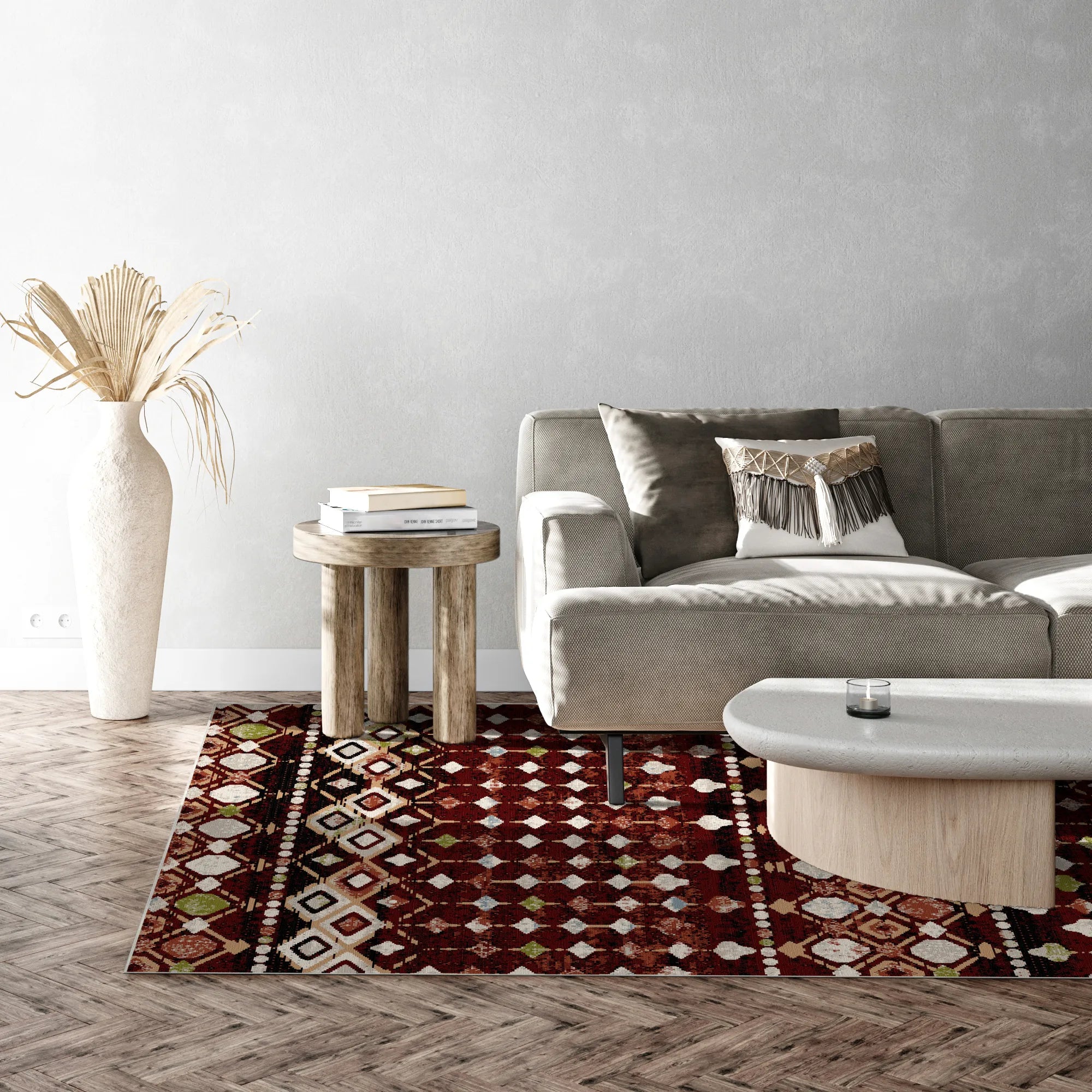 Waschbarer Teppich Taos Garnet Tribal Geometric