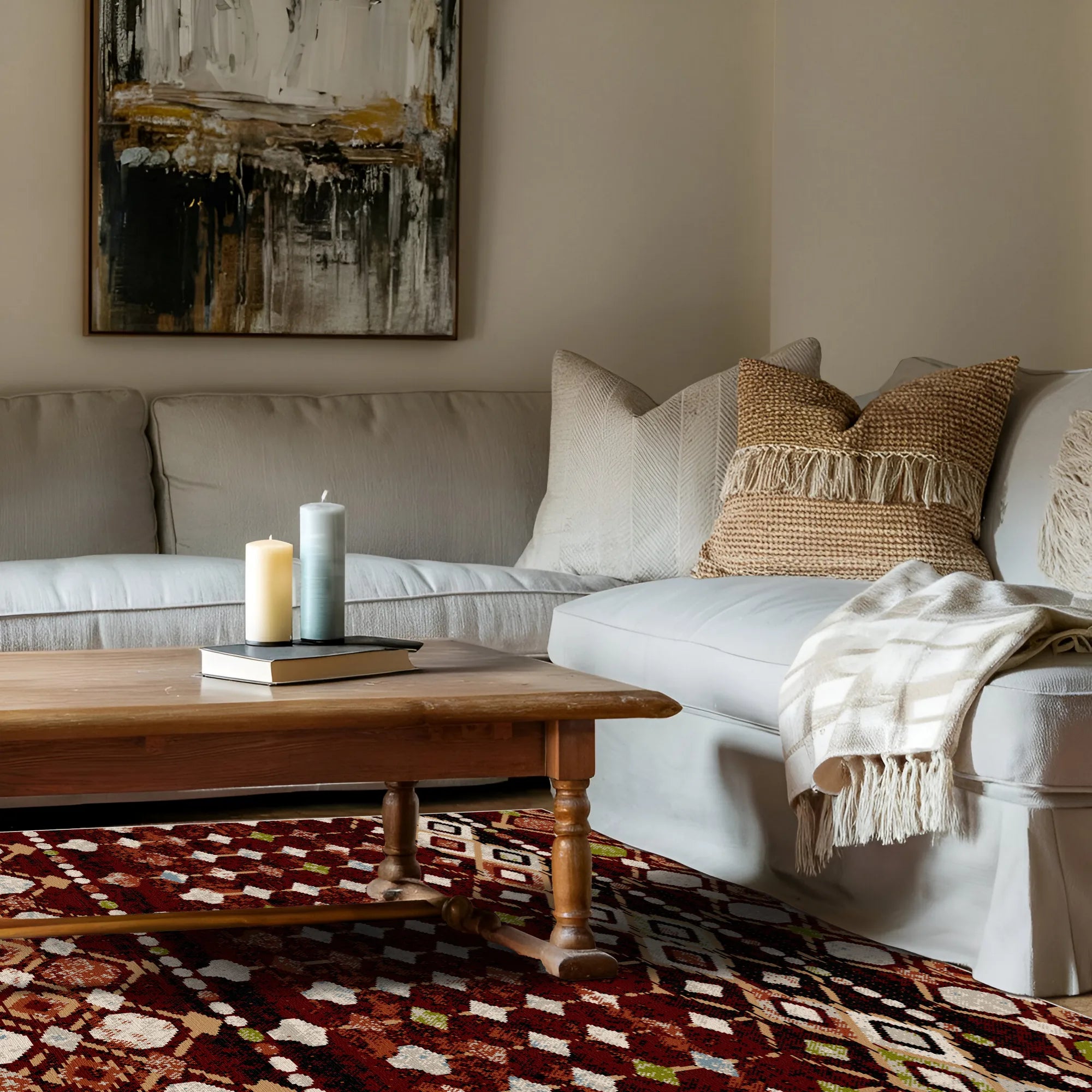 Waschbarer Teppich Taos Garnet Tribal Geometric