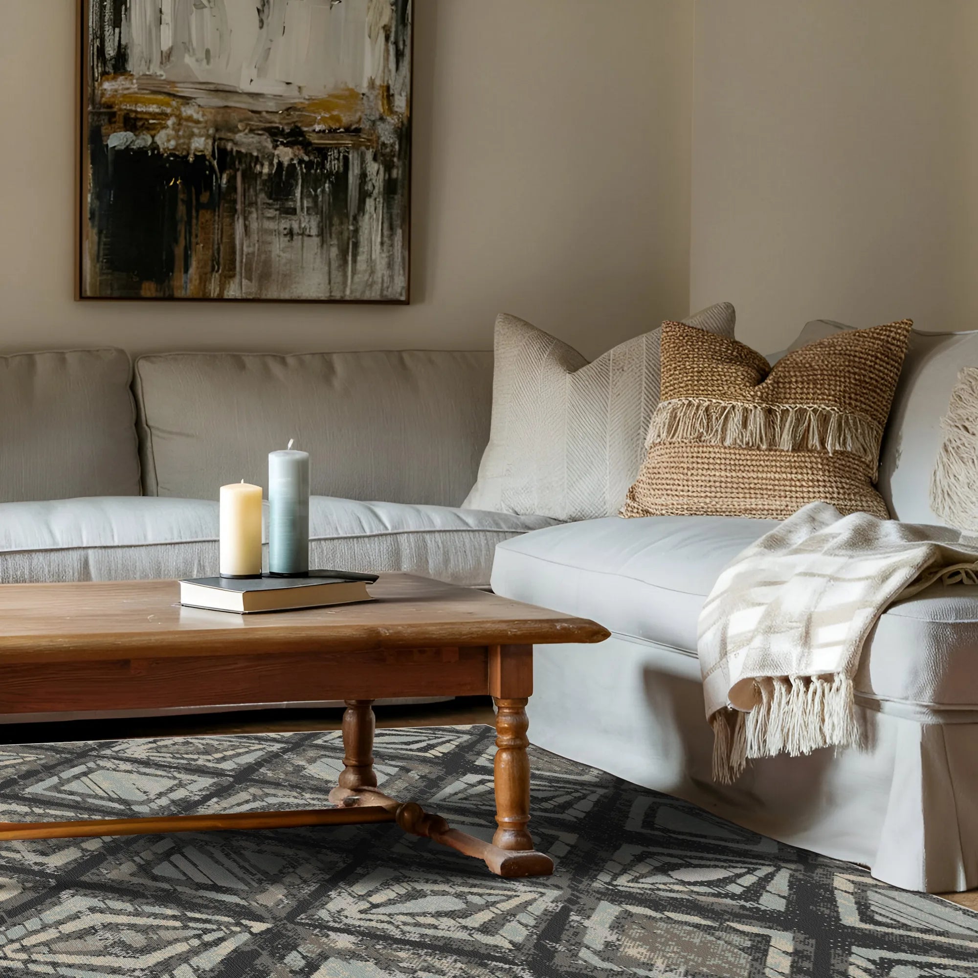 Waschbarer Teppich Badlands Charcoal Geometric