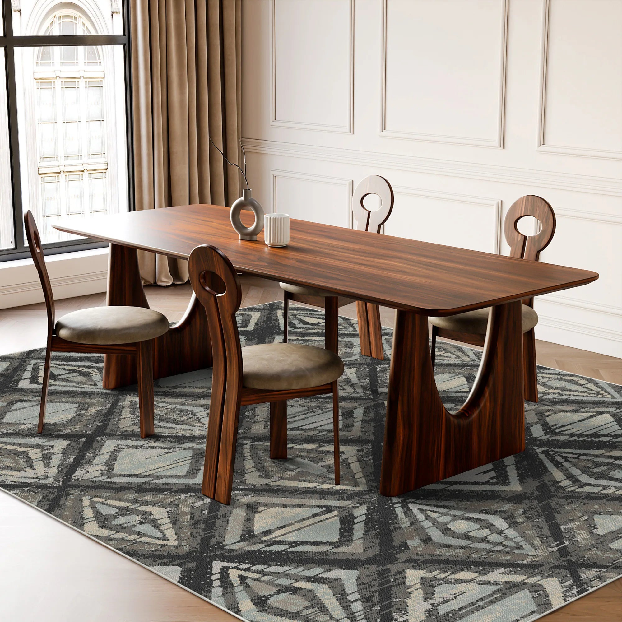 Waschbarer Teppich Badlands Charcoal Geometric