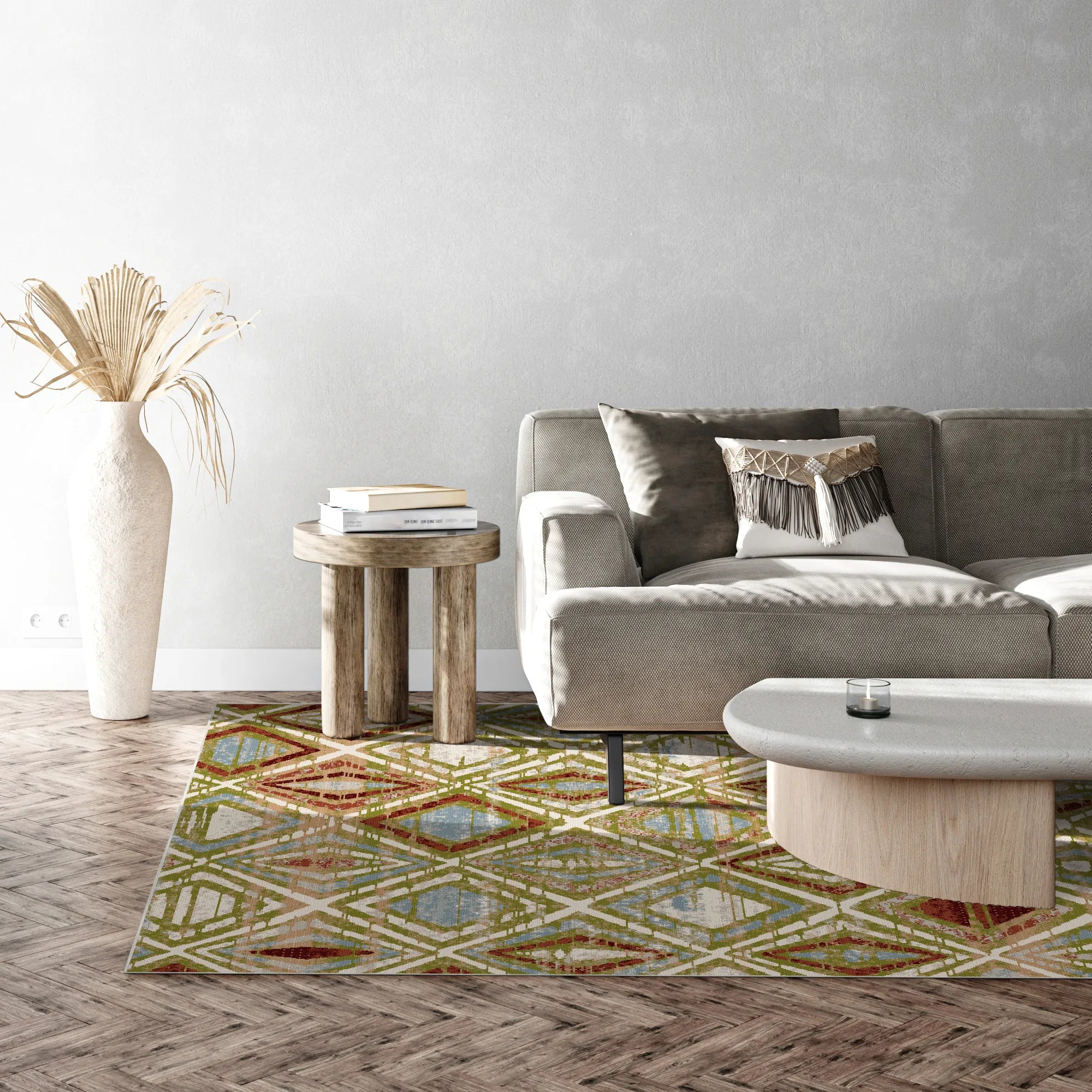 Jasper Olive Geometrischer Waschbarer Teppich