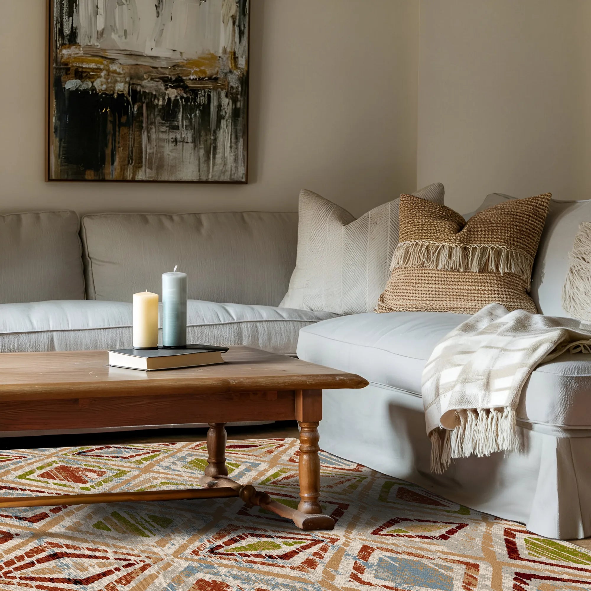 Mojave Sand Geometrischer Waschbarer Teppich