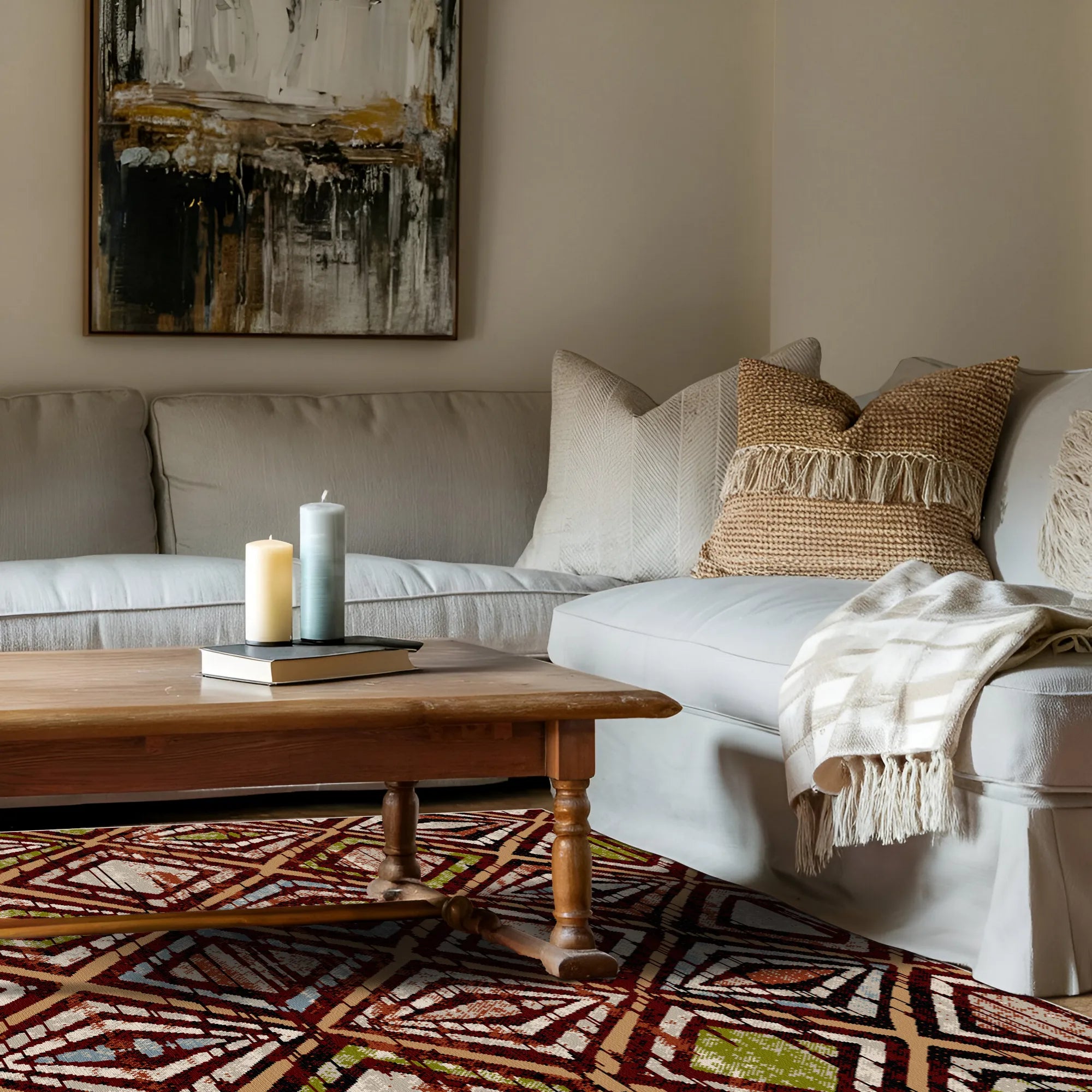 Zion Mahagoni Geometrischer Waschbarer Teppich