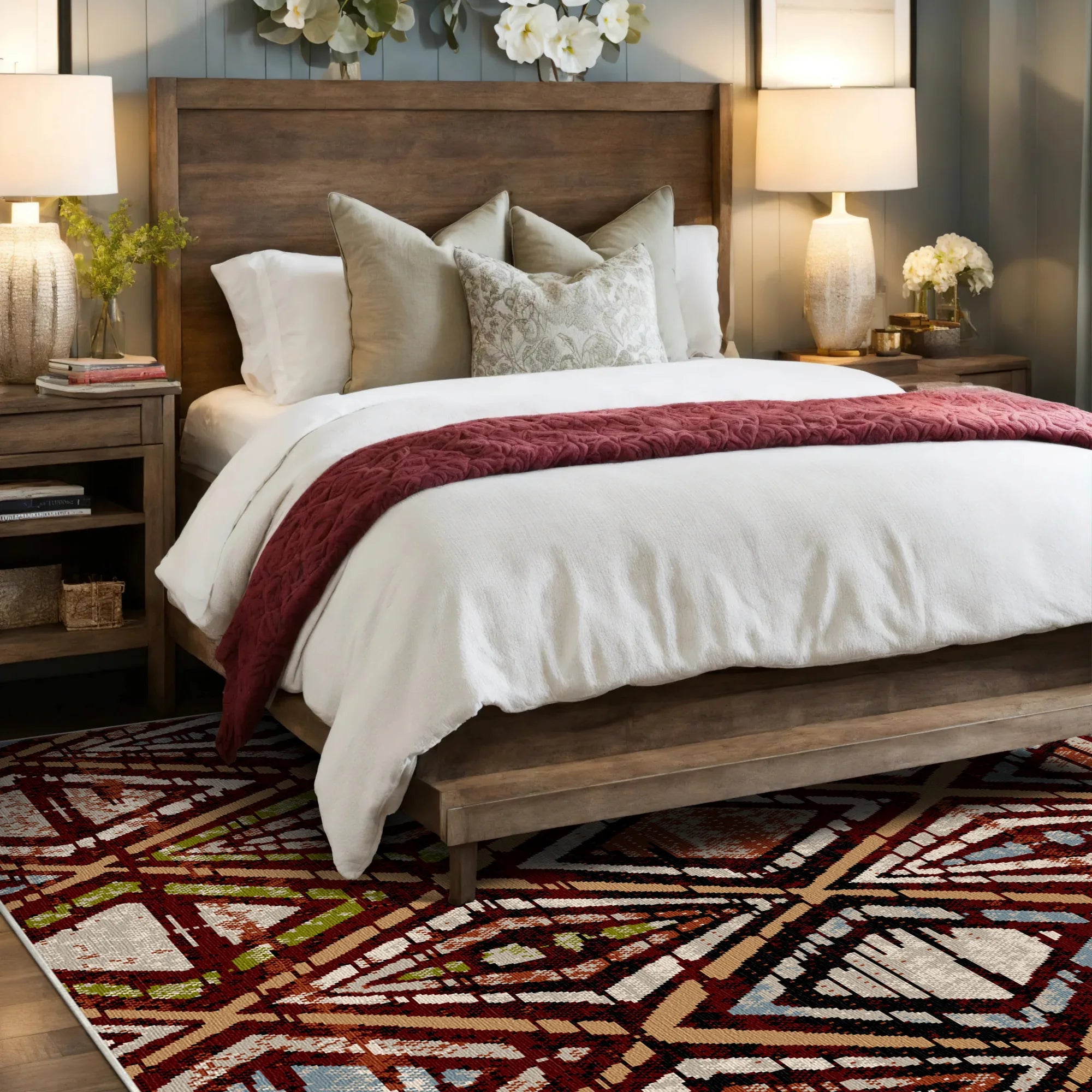 Zion Mahagoni Geometrischer Waschbarer Teppich