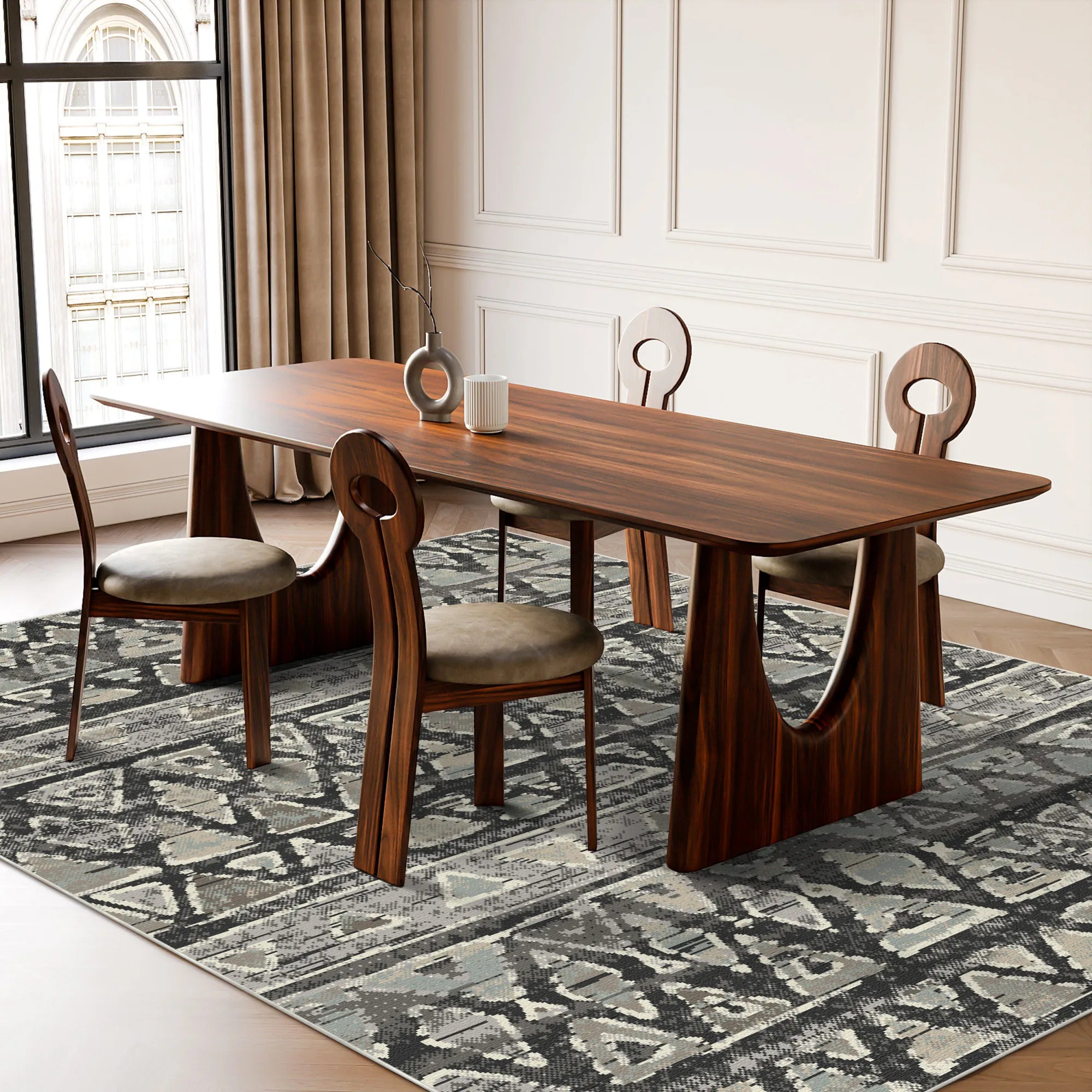 Yukon Charcoal Tribal Waschbarer Teppich