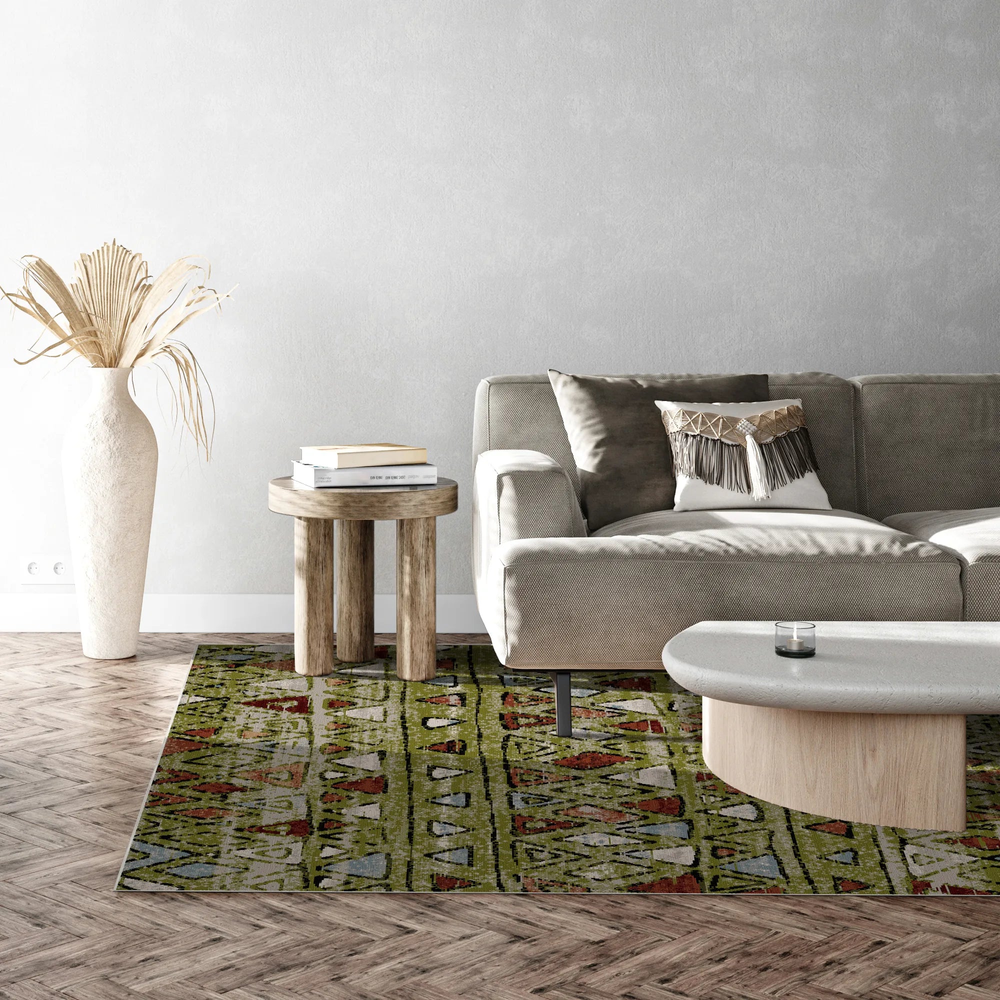 Denali Olive Tribal Waschbarer Teppich