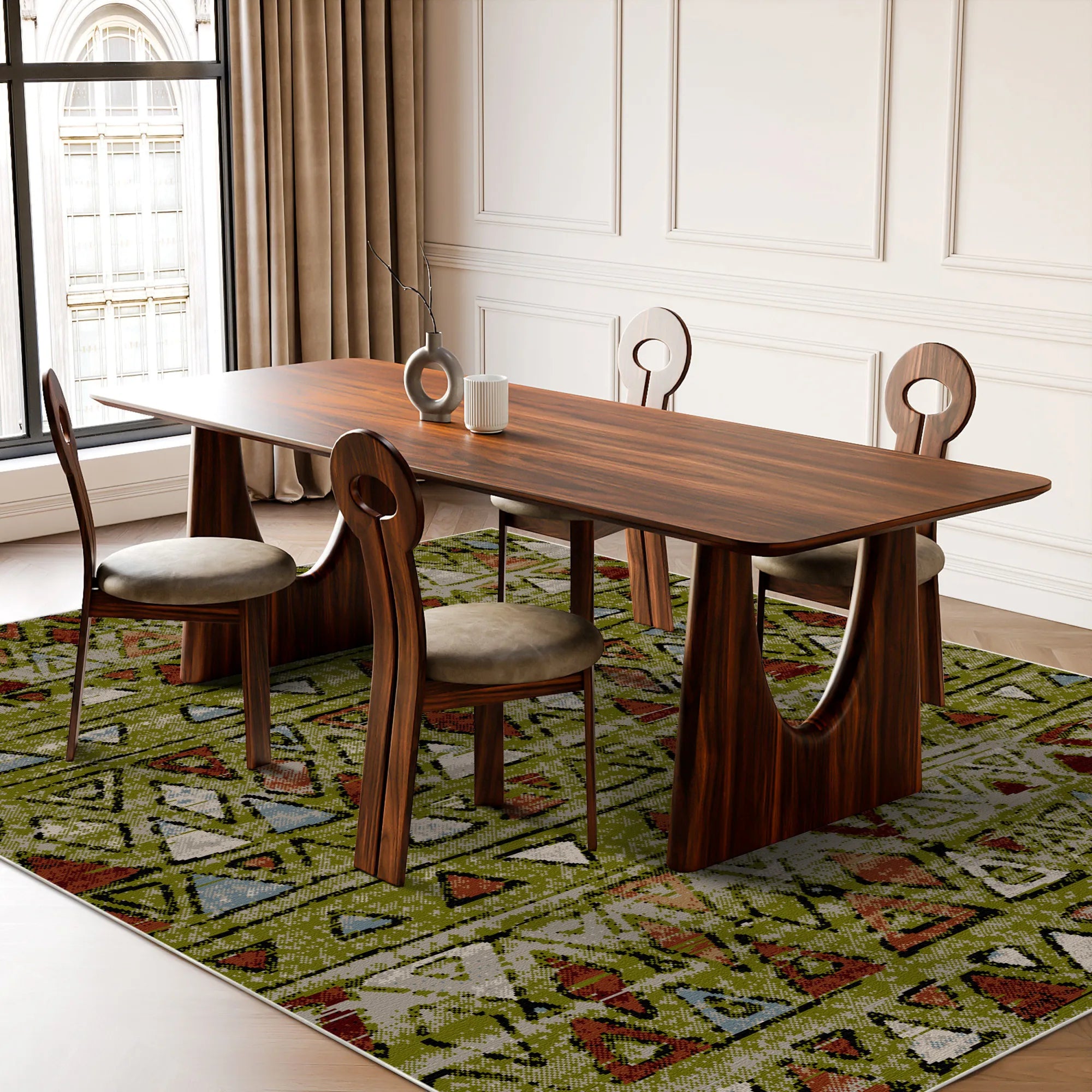 Denali Olive Tribal Waschbarer Teppich