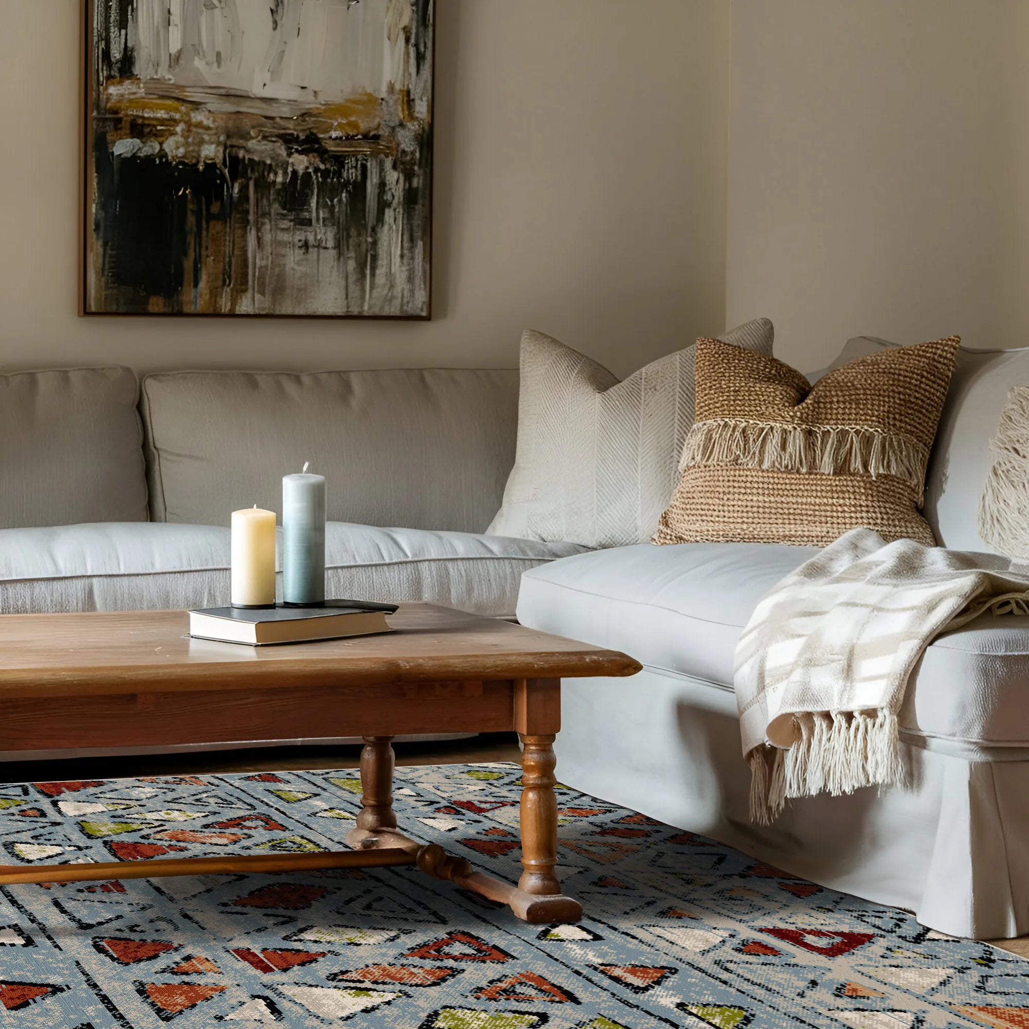 Kodiak Blue Tribal Waschbarer Teppich