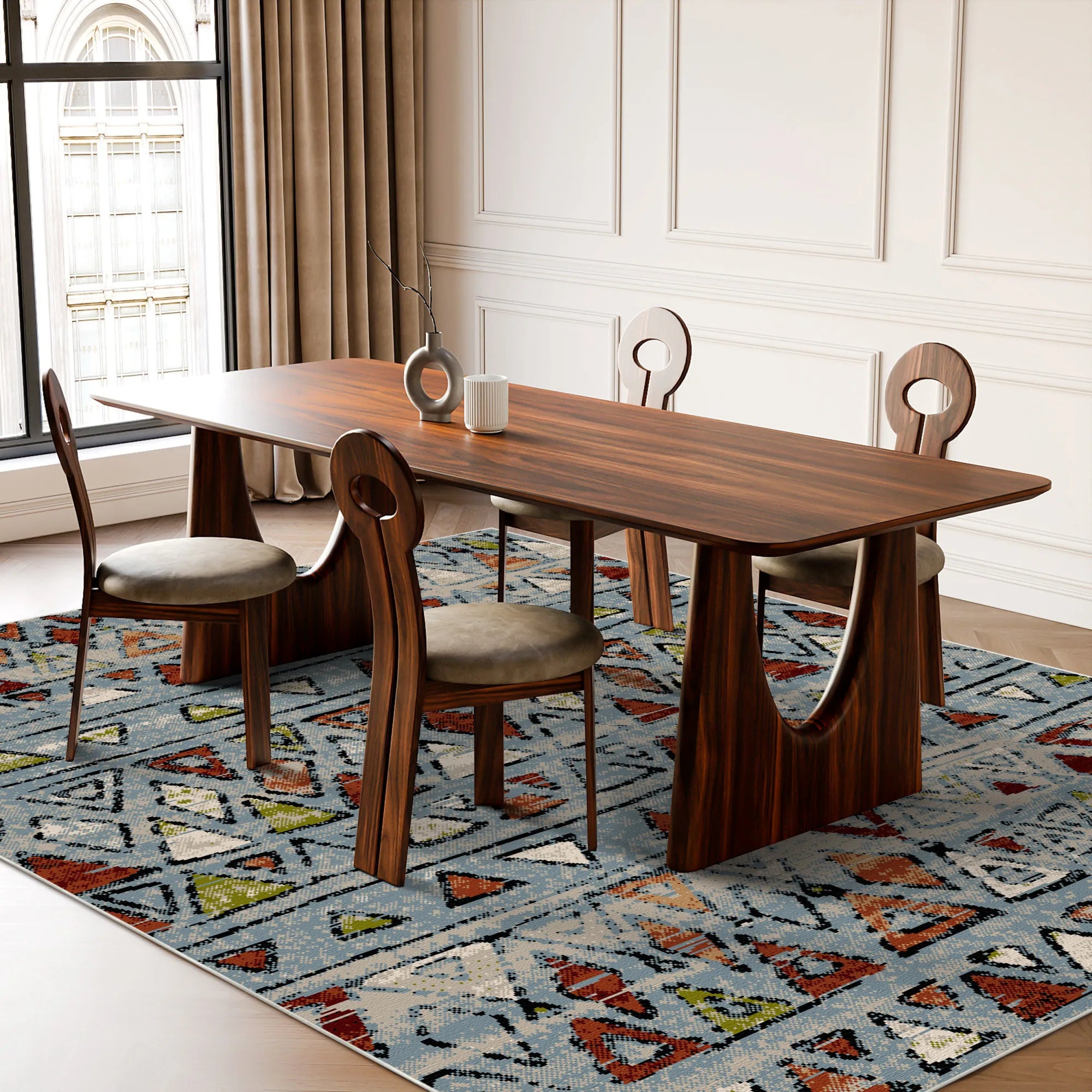 Kodiak Blue Tribal Waschbarer Teppich