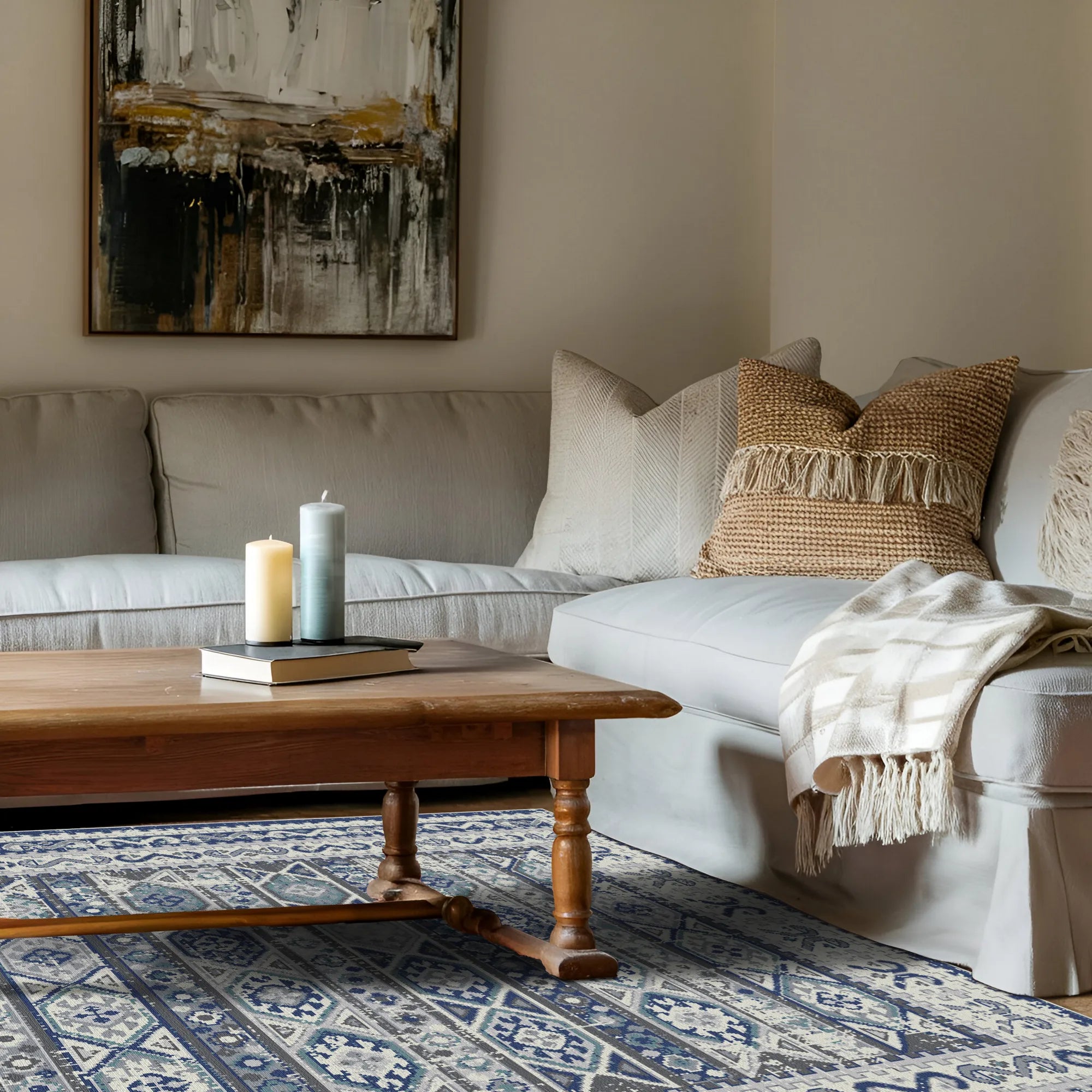 Waschbarer Teppich Baltic Blue Folklore Medallion