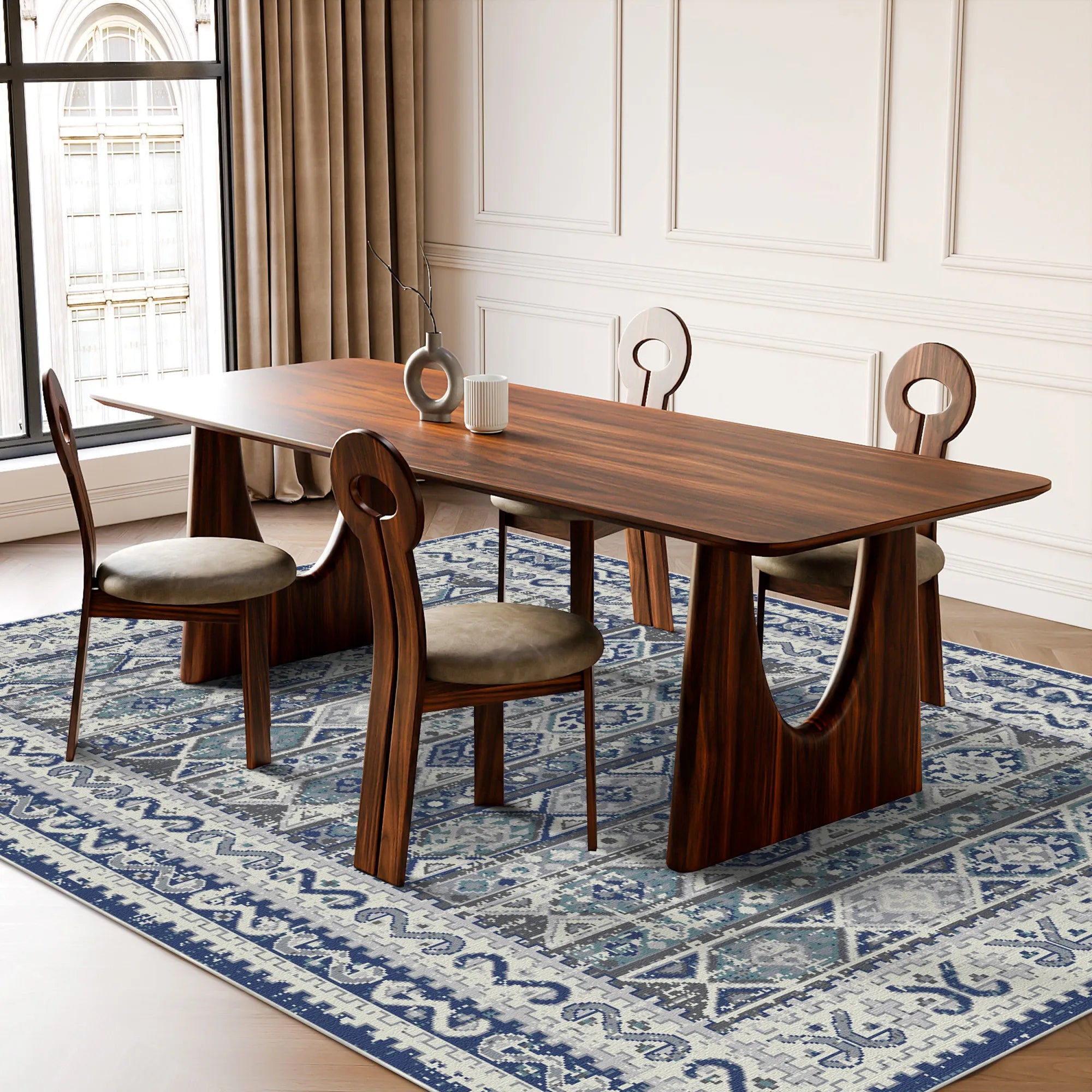 Waschbarer Teppich Baltic Blue Folklore Medallion